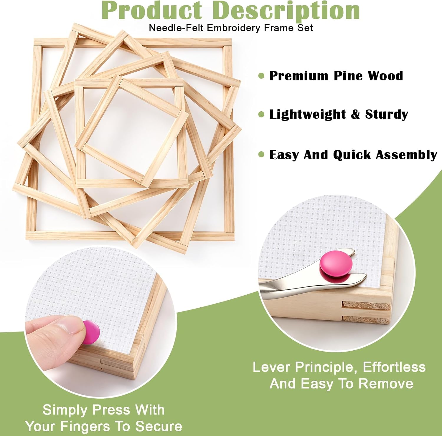 Wood Stretcher Bars 24Pcs 6-16Inch Cross Stitch Needlepoint Kit w Tacks & Remover