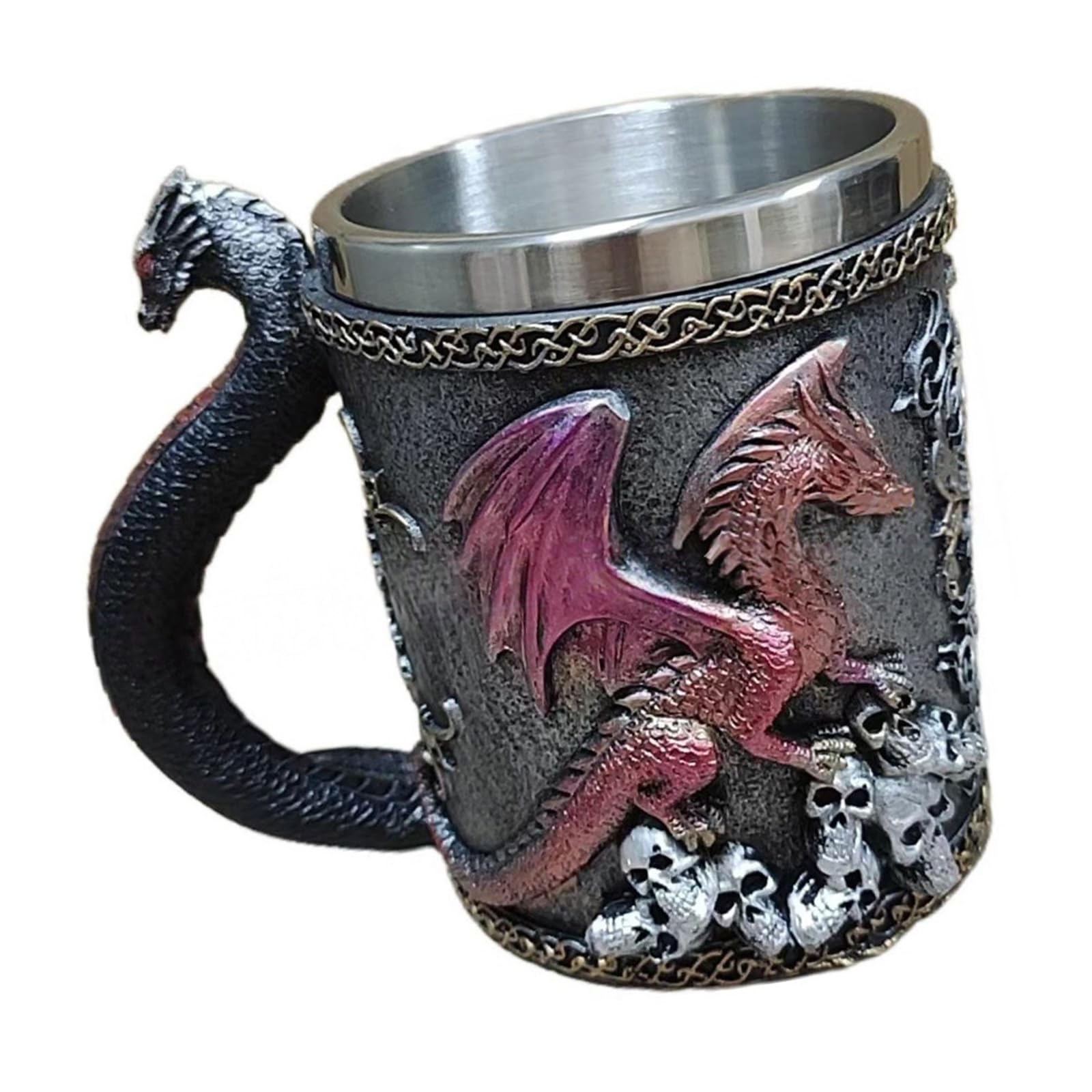 Kalttoy Decorative Stainless Steel Cup with Dragon Statue Insulated Mug for Hot Drink Gothics Drinkware for Beverages Metal Dragon Sculpture Mug