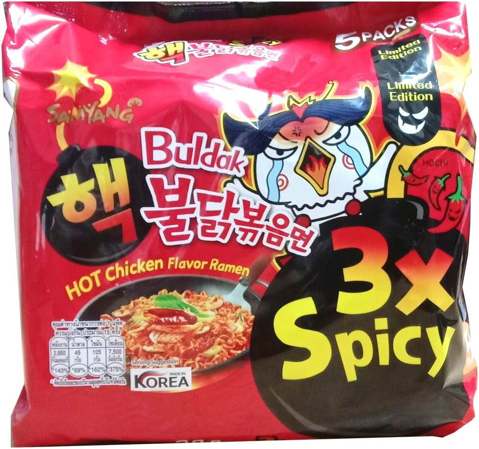 HRBS Samyang 3X Spicy Buldak Hot Chicken Flavour Instant Korean Noodles - 140gm*5Pack (5Pack Combo) (Imported) with Japanese Sushi Rice (200gm)