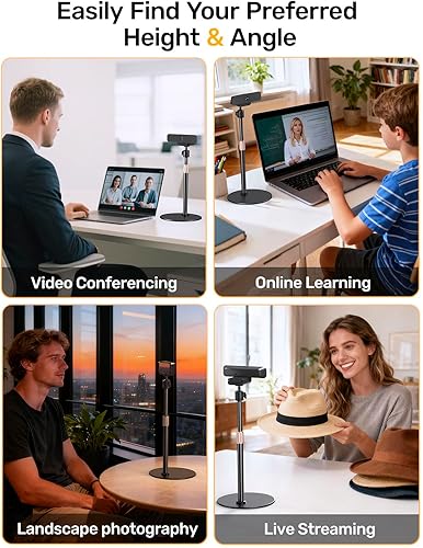 Miniatura 12 de Soporte de trípode para cámara web para escritorio de altura ajustable y soporte giratorio de 360° para cámara web compatible con Logitech Webcam