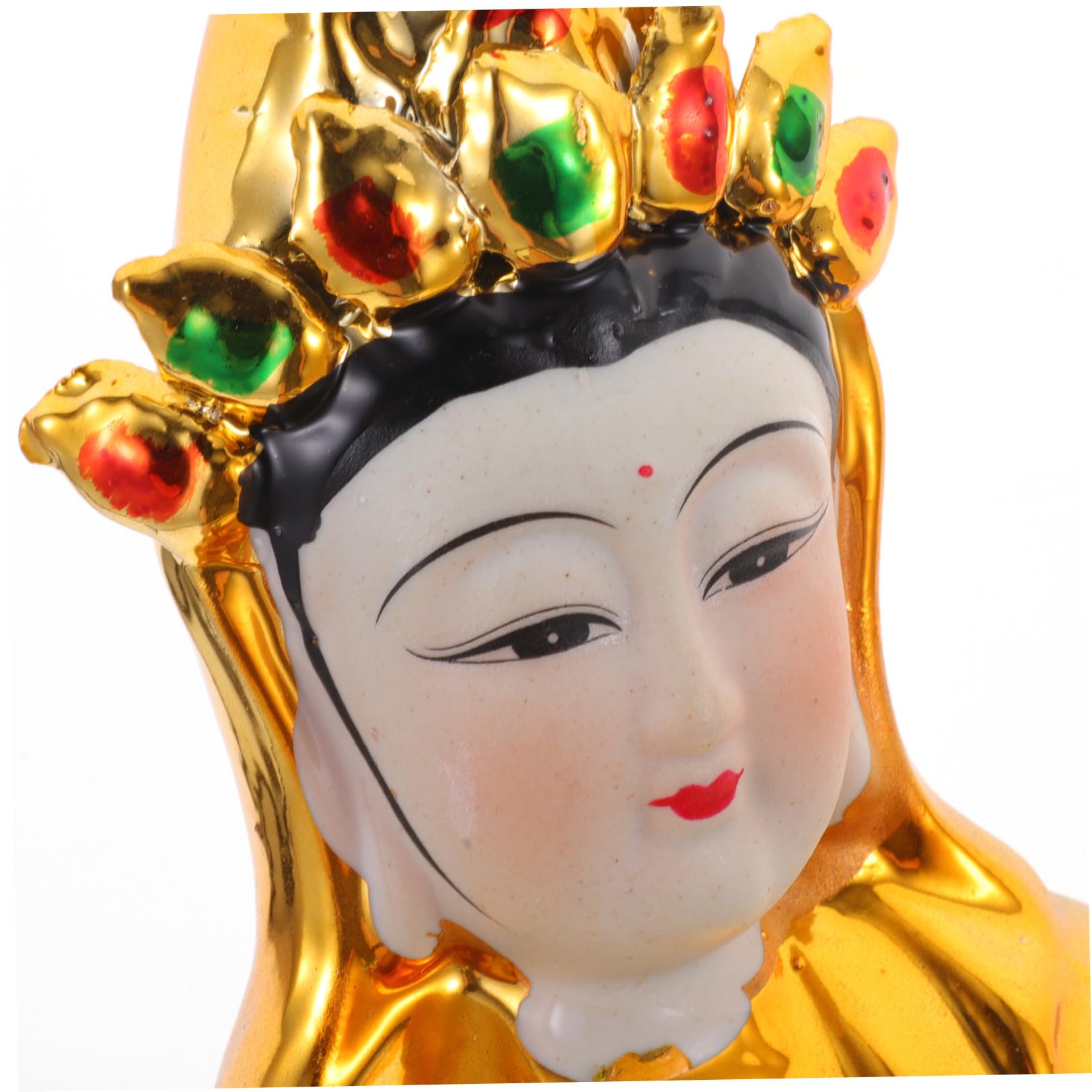 Didiseaon Estatua de Guanyin de Cerámica Dorada para Mesa, Estilo Chino