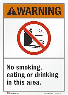 SmartSign 7 x 5 inch “Warning - No Smoking, Eating, Or Drinking in This Area†ANSI Label, 5.5 mil Laminated Vinyl, 3M Engineer Grade Reflective Material, Multicolor