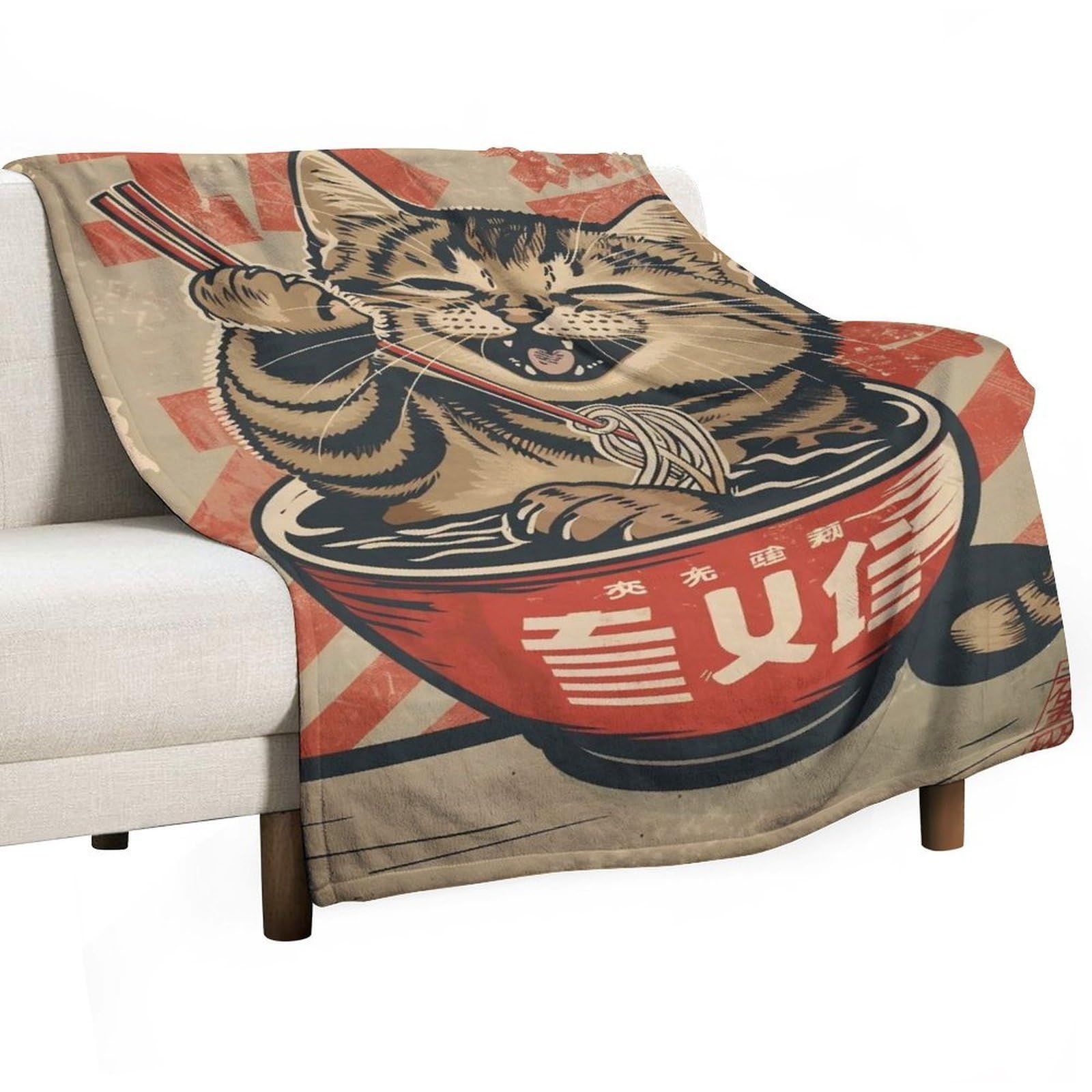 YHGSREUOH Cat-Eating-Ramen_01 Flannel Blankets Fleece Soft Throw Lightweight Plush Gifts for Couch, Bed, Cozy Sofa Plush, Chair, Lovers 32x48inch(80x120cm)