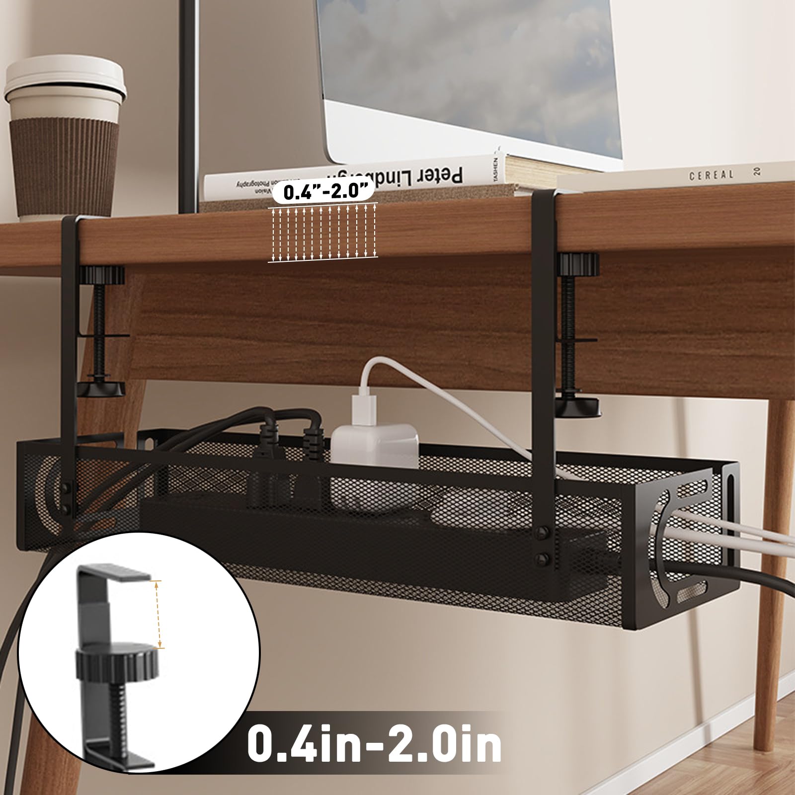 Bandeja de gestión de Cables para Debajo del Escritorio, Organizador de Cables sin Taladro, Bandeja de Cables Ajustable y retráctil, fácil de Instalar, solución de Cables para el hogar u -1 Paquete