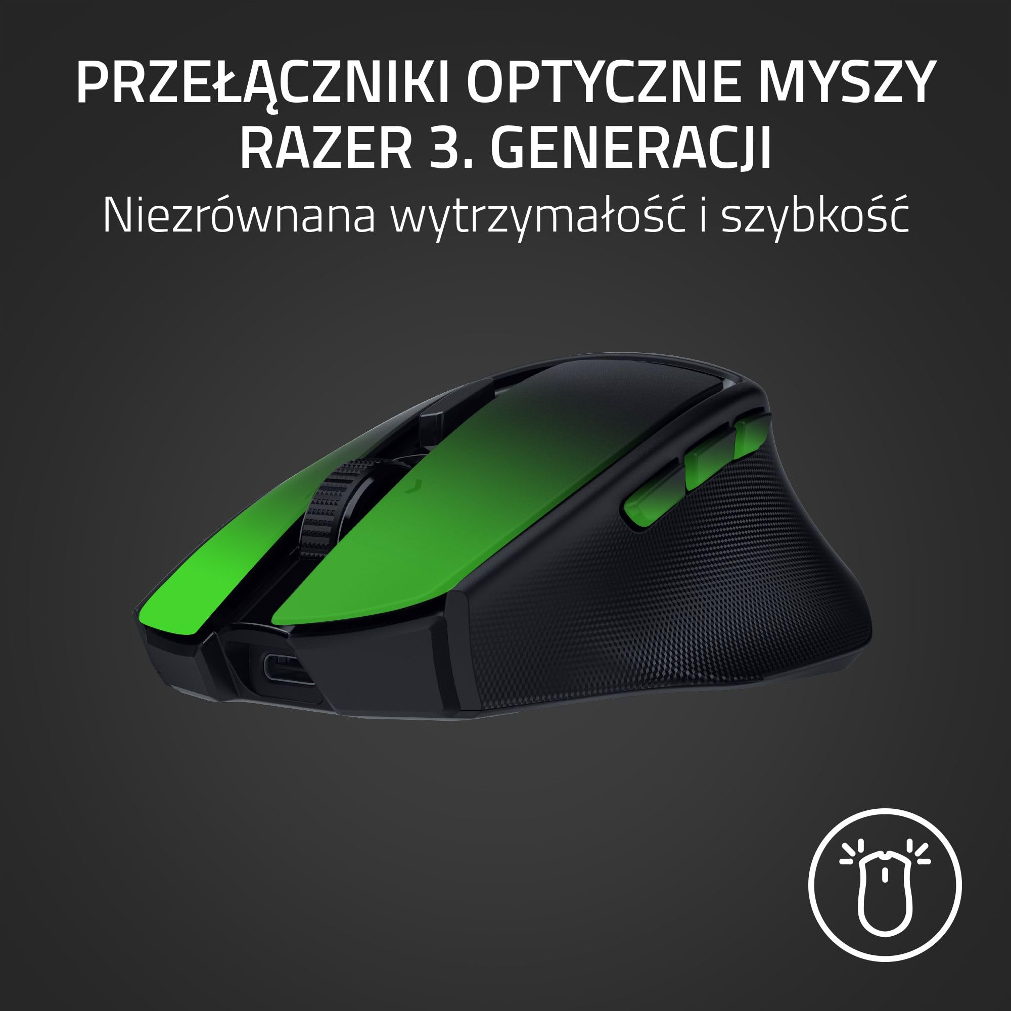 Razer Basilisk Mobile - mała przenośna ergonomiczna bezprzewodowa mysz do gier - AI Prompt Master - czujnik Focus X 18K (łączność w trzech trybach, do 105 godzin) Czarny