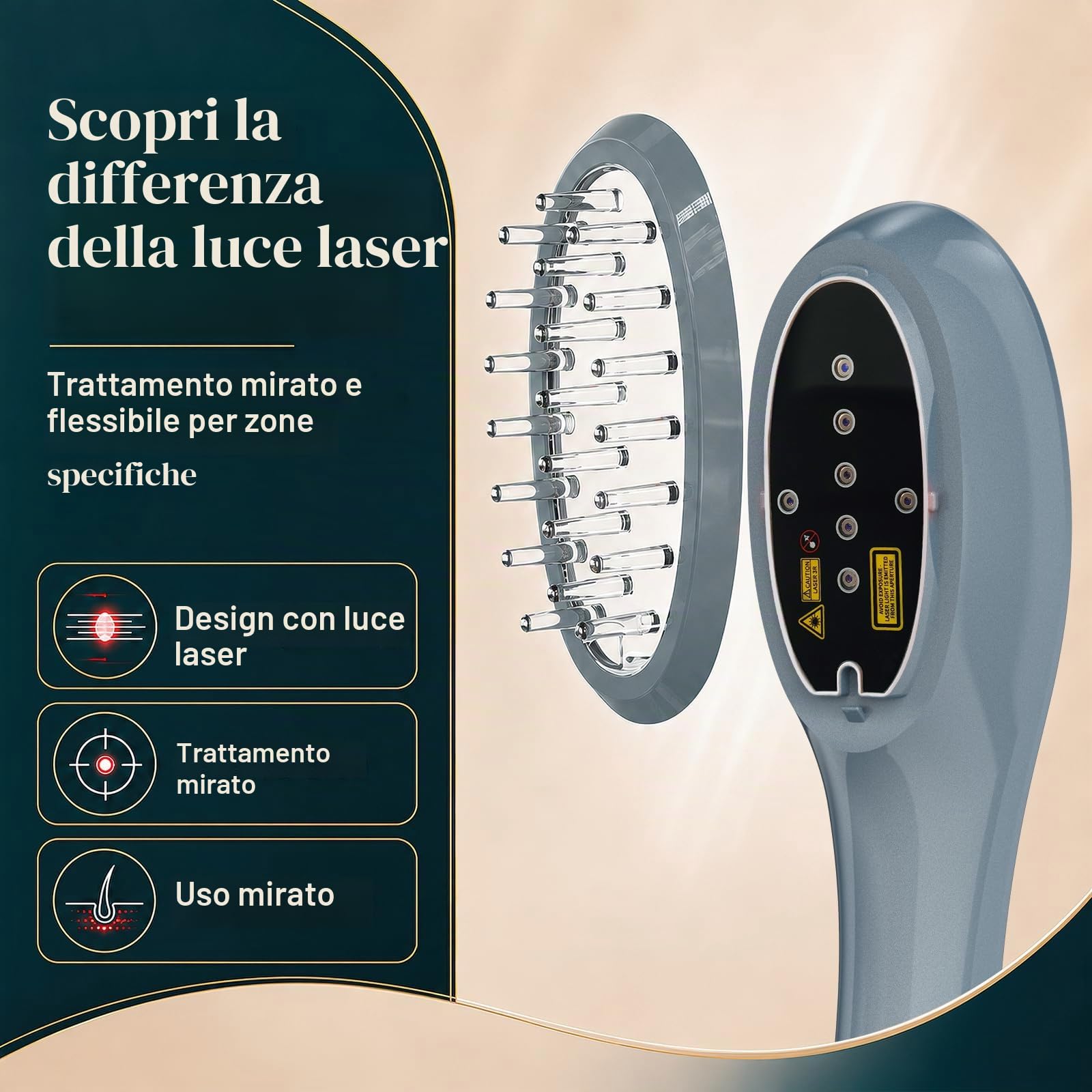 Pettine Laser per Ricrescita Capelli 650 nm, Portatile e Senza Fili Spazzola LED a Luce Rossa con Vibrazione, per Attaccatura, Riga e Capelli dall’ Aspetto più Folto, Donna e Uomo