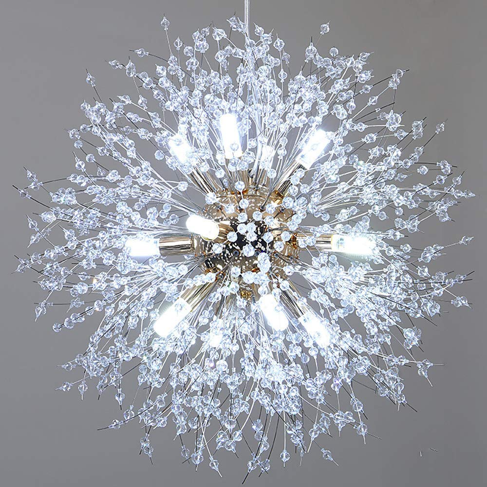 Lustre en cristal globe LED galvanisé suspension G9 feu d'artifice