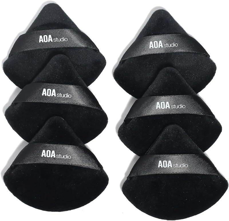AOA Studio Velvet Puffs Makeup Puff Set of 6 Loose Powder Body Powder, Velour Makeup Blender Sponge Foundation Blending Sponges Set Beauty Makeup Tools (Black)