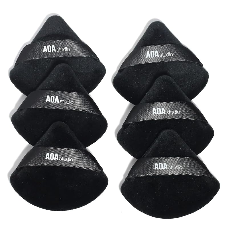 AOA STUDIO Conjunto com 6 esponjas aveludadas para maquiagem, cor preta