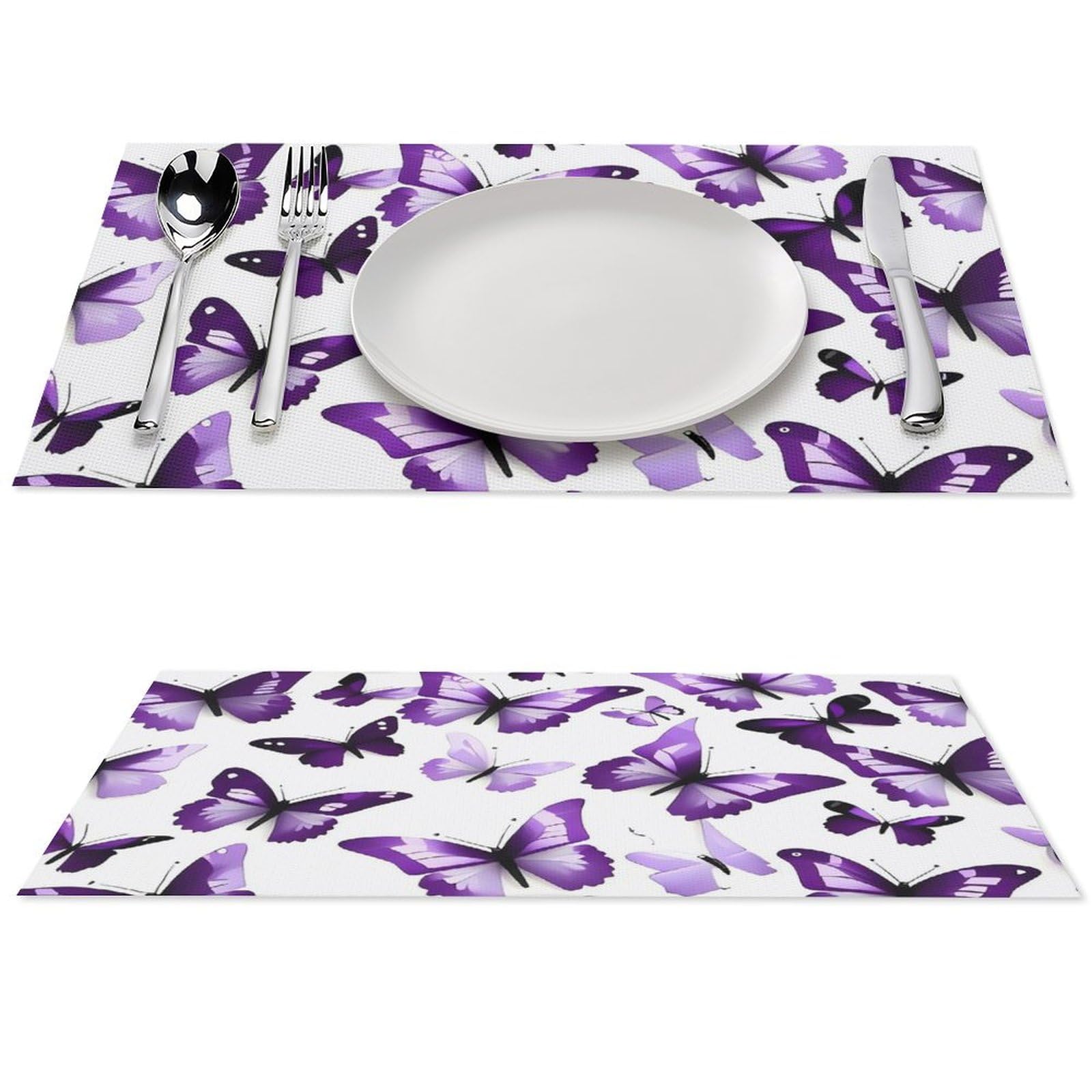 4 sets de table blancs et violets papillons en PVC antidérapant