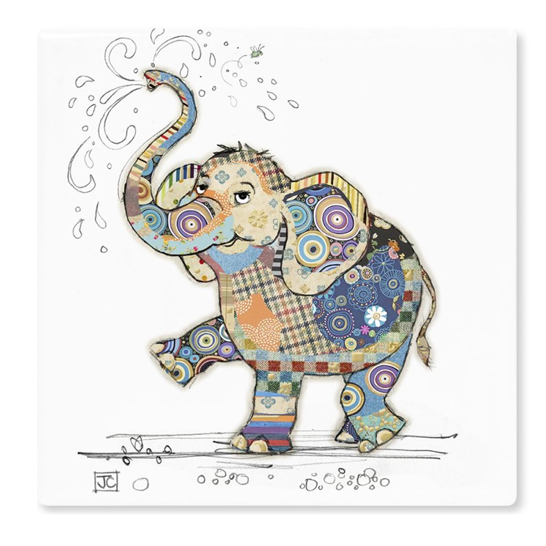 Bug Art Ceramic Coaster Tableware | for Home or Work | Cork Backed for Hot Drinks | Designed By Bug Art | Coasters (Eddie Elephant 1866)