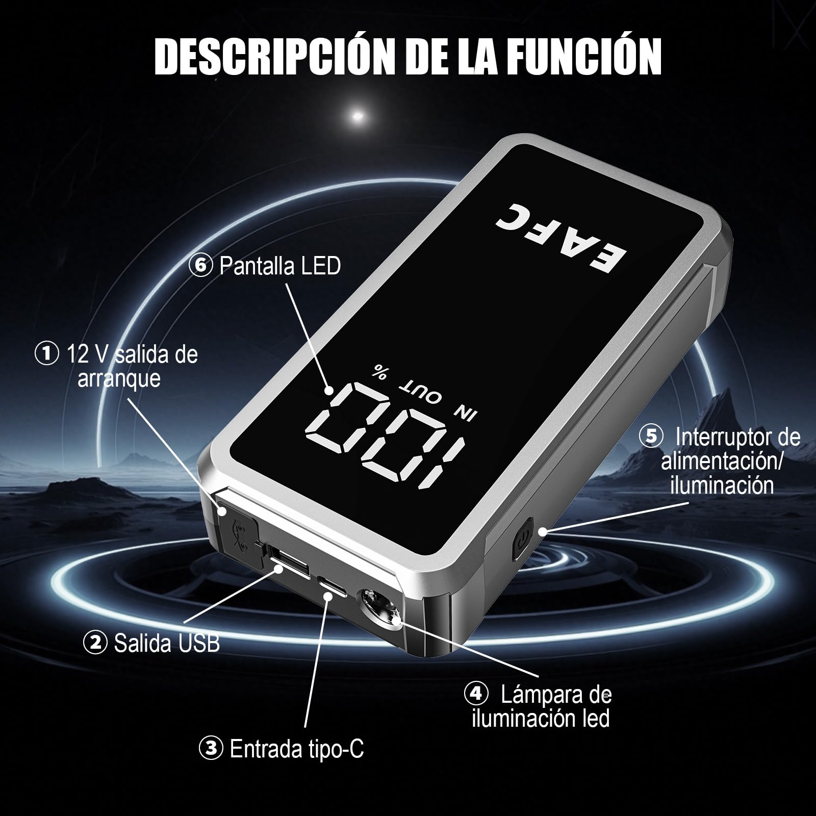 Arrancador De Coches 12000mAh, 5000A Arrancador De Baterias De Coche 12V(10L Gasolina/6L Diesel), Arrancador Bateria Moto con 3 Modos LED, Pantalla LCD, Salidas USB 2.0, Bolso de Mano