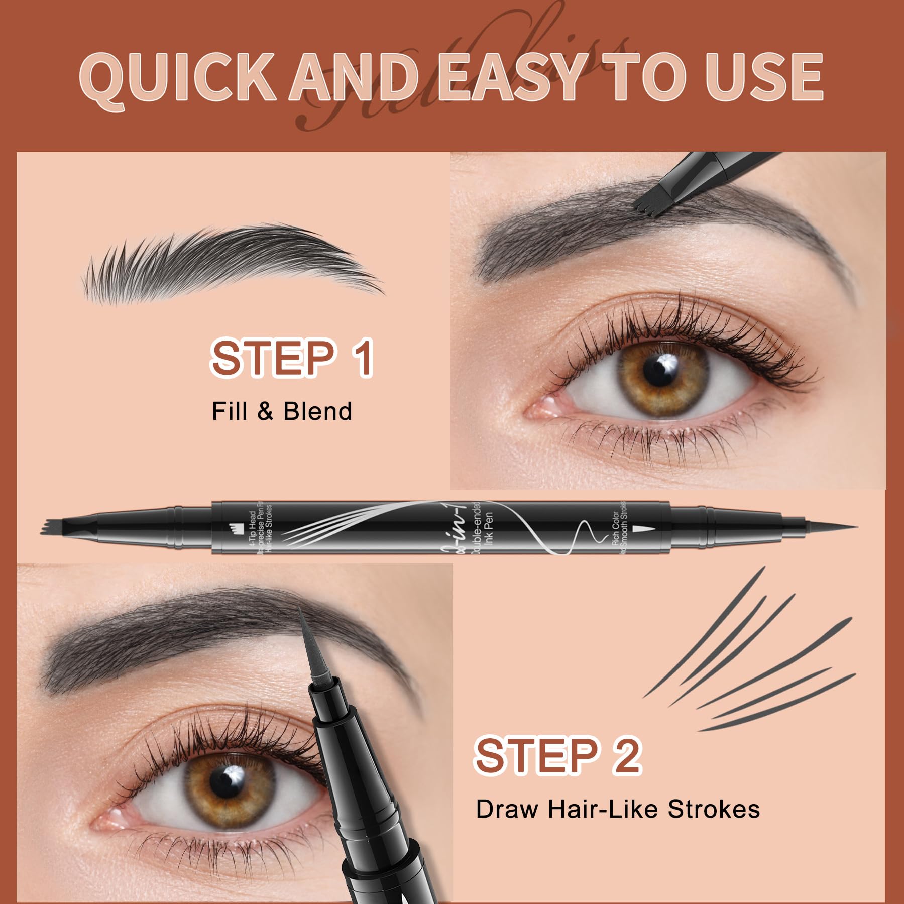 Matite per Sopracciglia Microblading Impermeabili 2 in 1 - Matite Sopracciglia Doppia Estremità con Punte a 4 Fori e Pennello Preciso per Sopracciglia Naturali e Definite, Lunga Durata