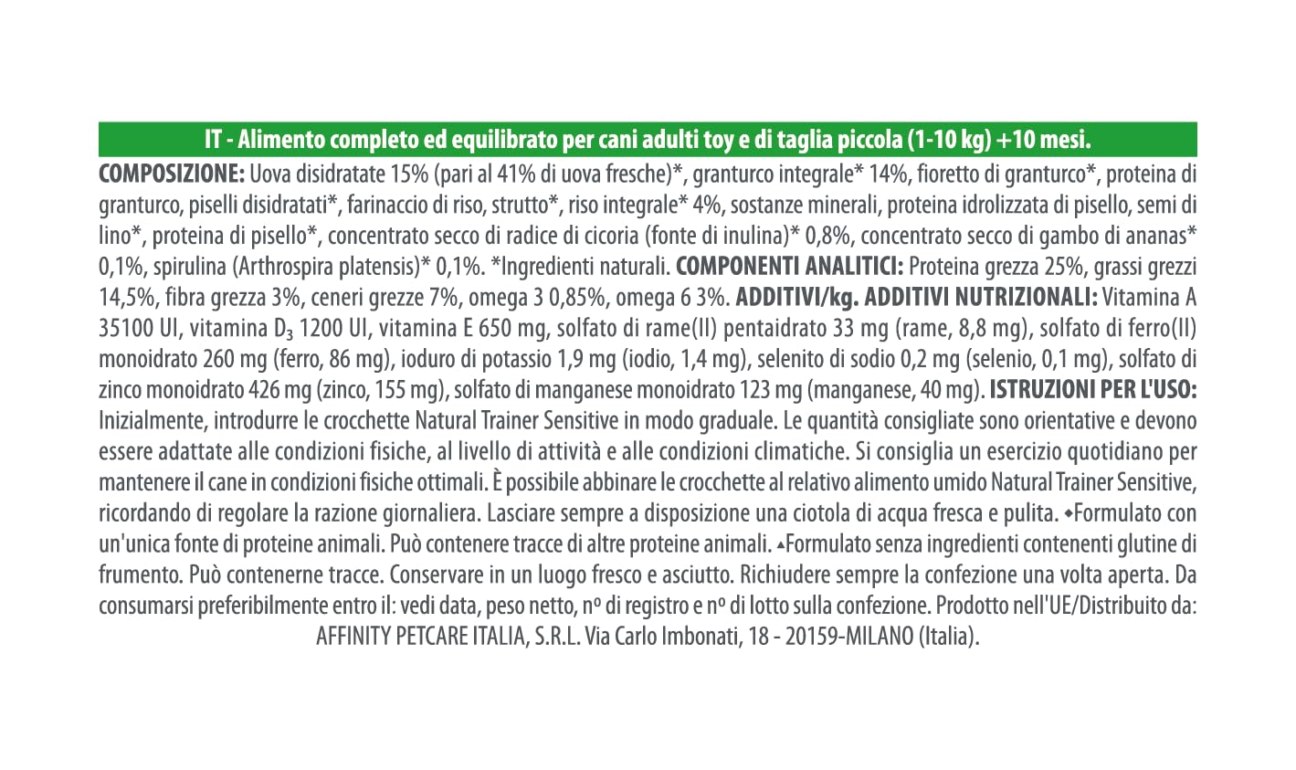 Natural Trainer Sensitive No Gluten - Alimento para Perros Adultos Small&Toy con Huevo y Cereales integrales, 2 kg