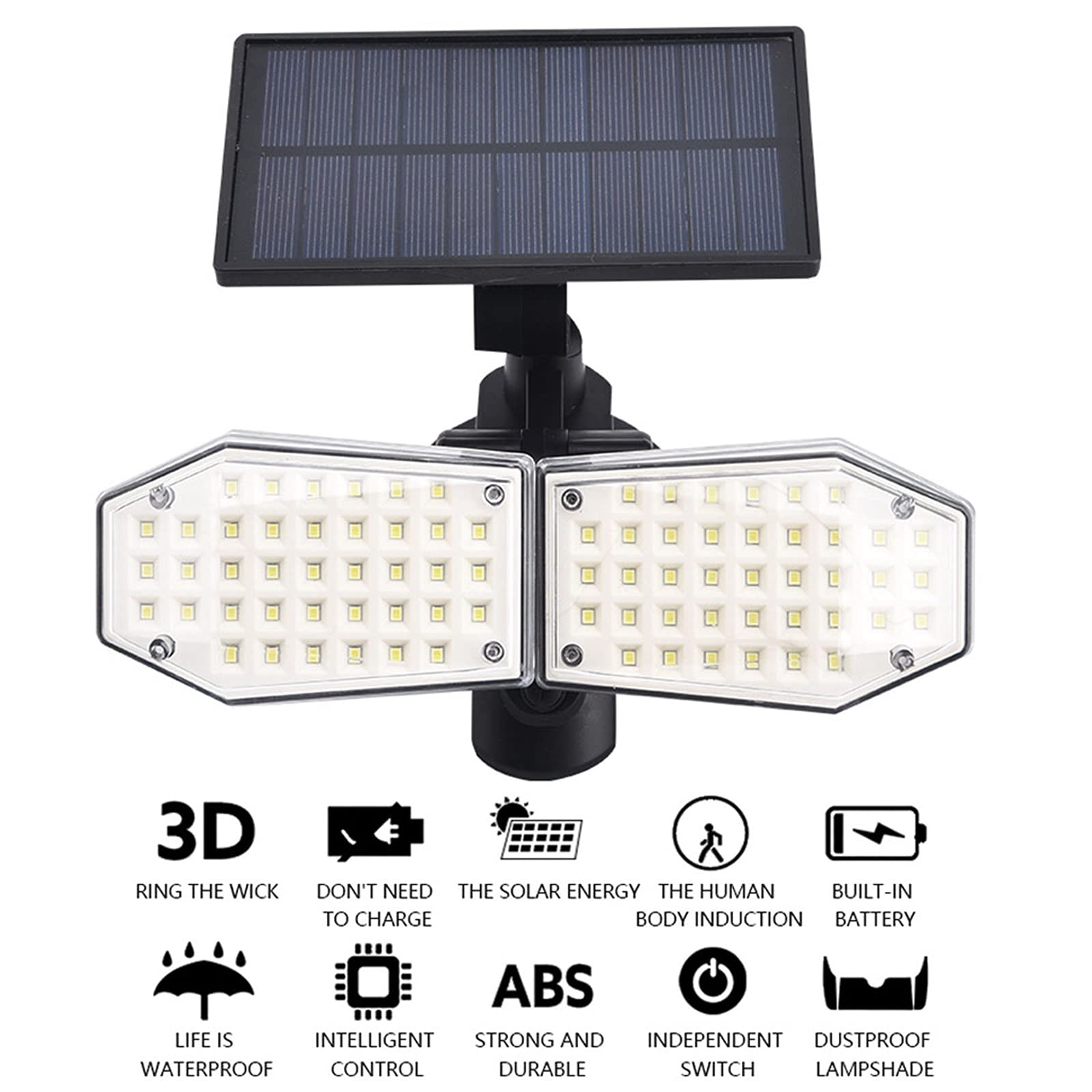 Lampy solarne z 2 głowicami, czujnik ruchu, obracane o 360°, do ogrodu, na taras, garaż, podwórko, wodoszczelność IP65, 78 diod LED