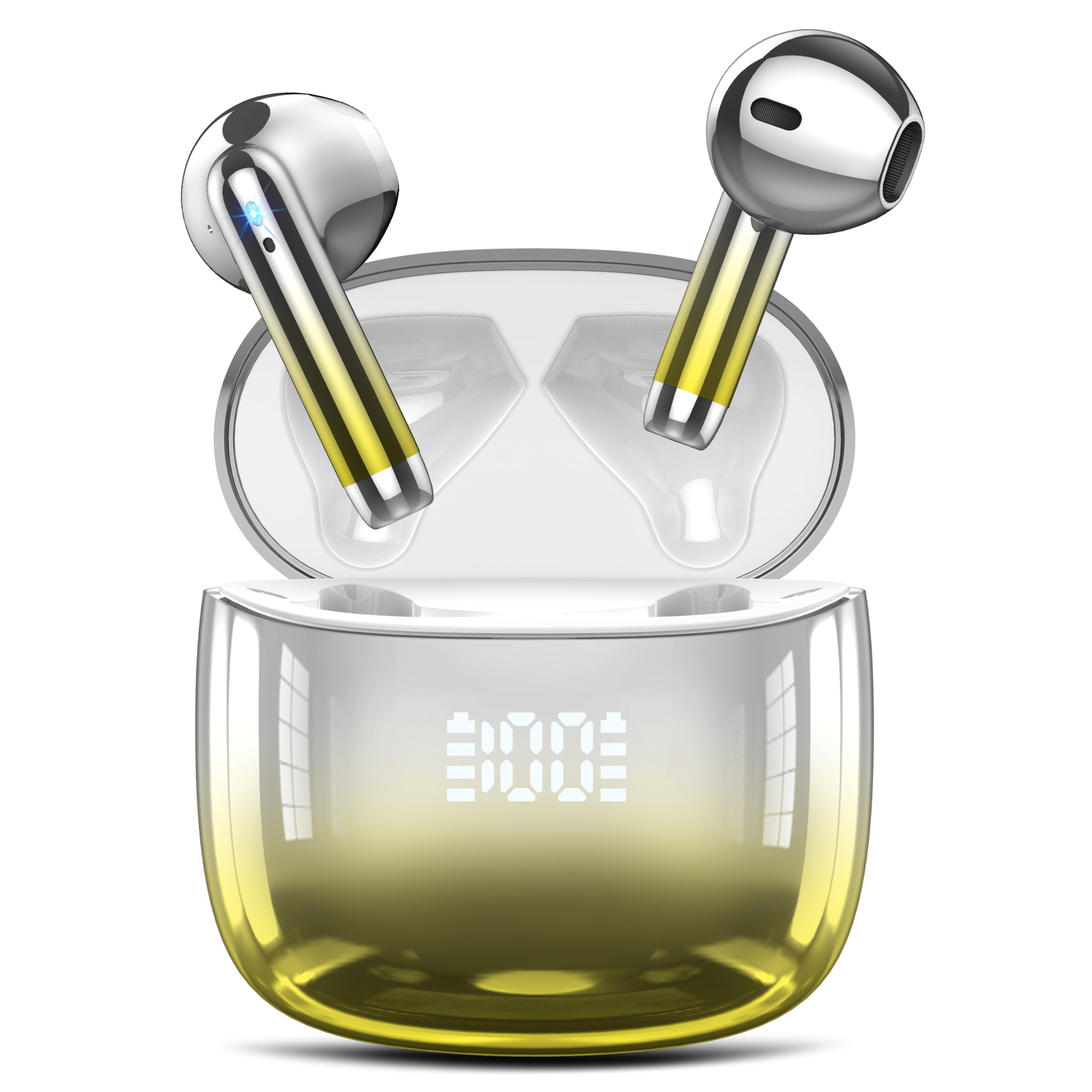 Cuffie Bluetooth, Auricolari Bluetooth 5.3 Incorporato Driver da 13mm, Cuffie Wireless con Bassi Icmmersivi, IP7 Impermeabili Cuffiette Bluetooth, 40H Cuffie Senza Fili con Display LED, Giallo