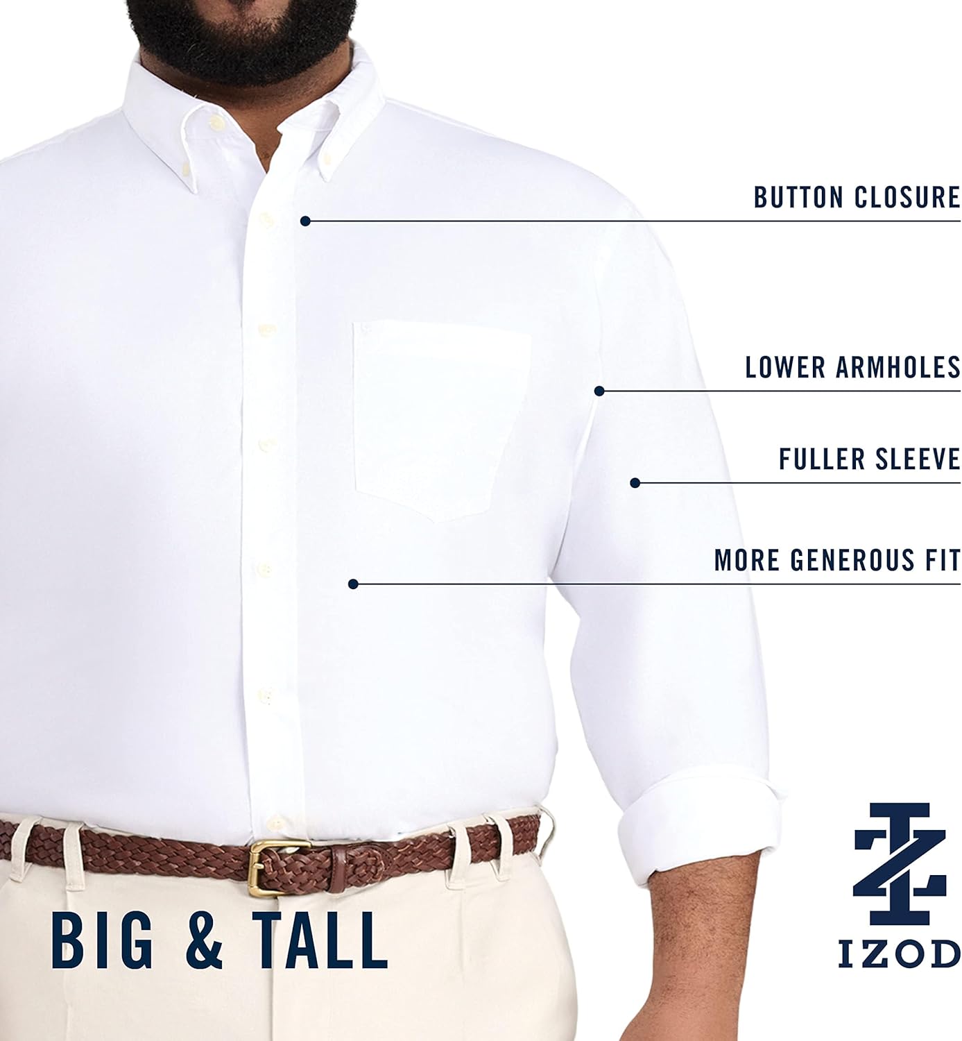 Izod Men's Big and Tall Button Down Long Sleeve Stretch Performance Solid Shirt - Image 8