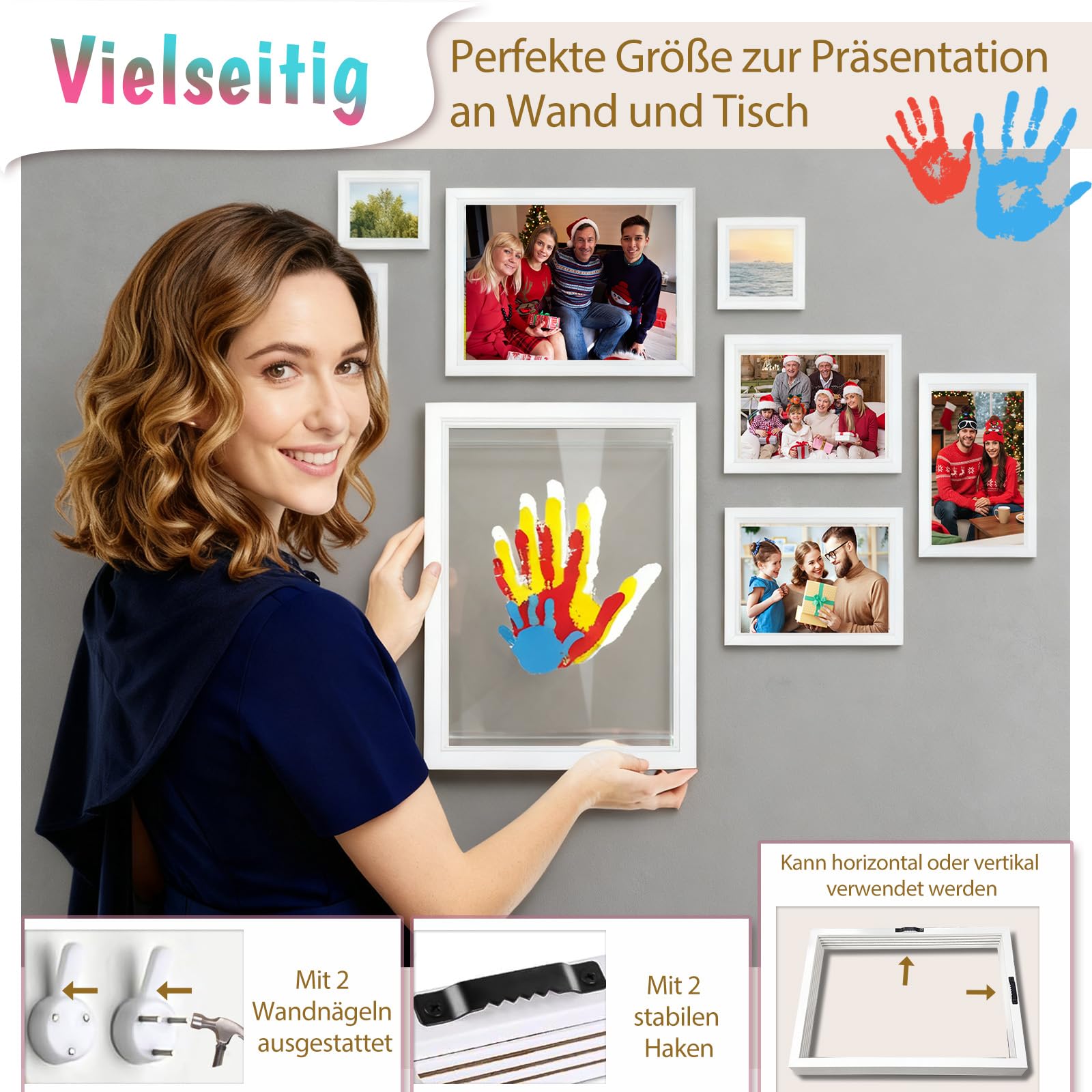 Handabdruck Set Familie für 4 Personen mit 12 Acrylfarbe, DIY Baby Handabdruck und Fußabdruck Set mit Sticker Blumen, Geschenke für Werdende Väter Mütter Baby Shower Taufe