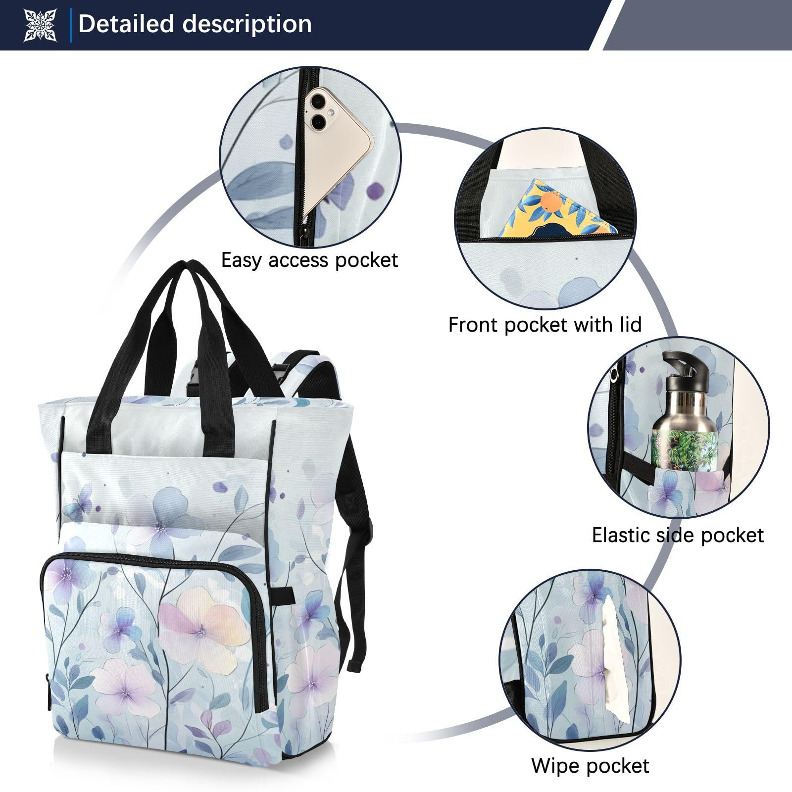 Borse per neonati per mamma semplice fiore fresco blu fiore