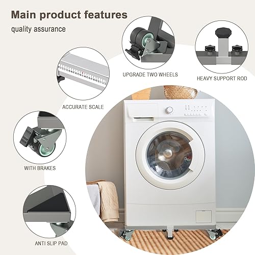 Miniatura 3 de I'Ezonk Soporte de refrigerador móvil de acero inoxidable resistente, soporte para refrigerador y soporte de lavadora con ruedas, plataforma de