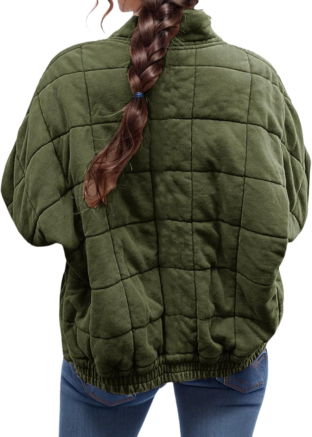 Women's Quilted Puffer Jacket Zip Up Padded Coat Lightweight Down Coat Comfy Winter Warm Jackets Long Sleeve Outerwear
