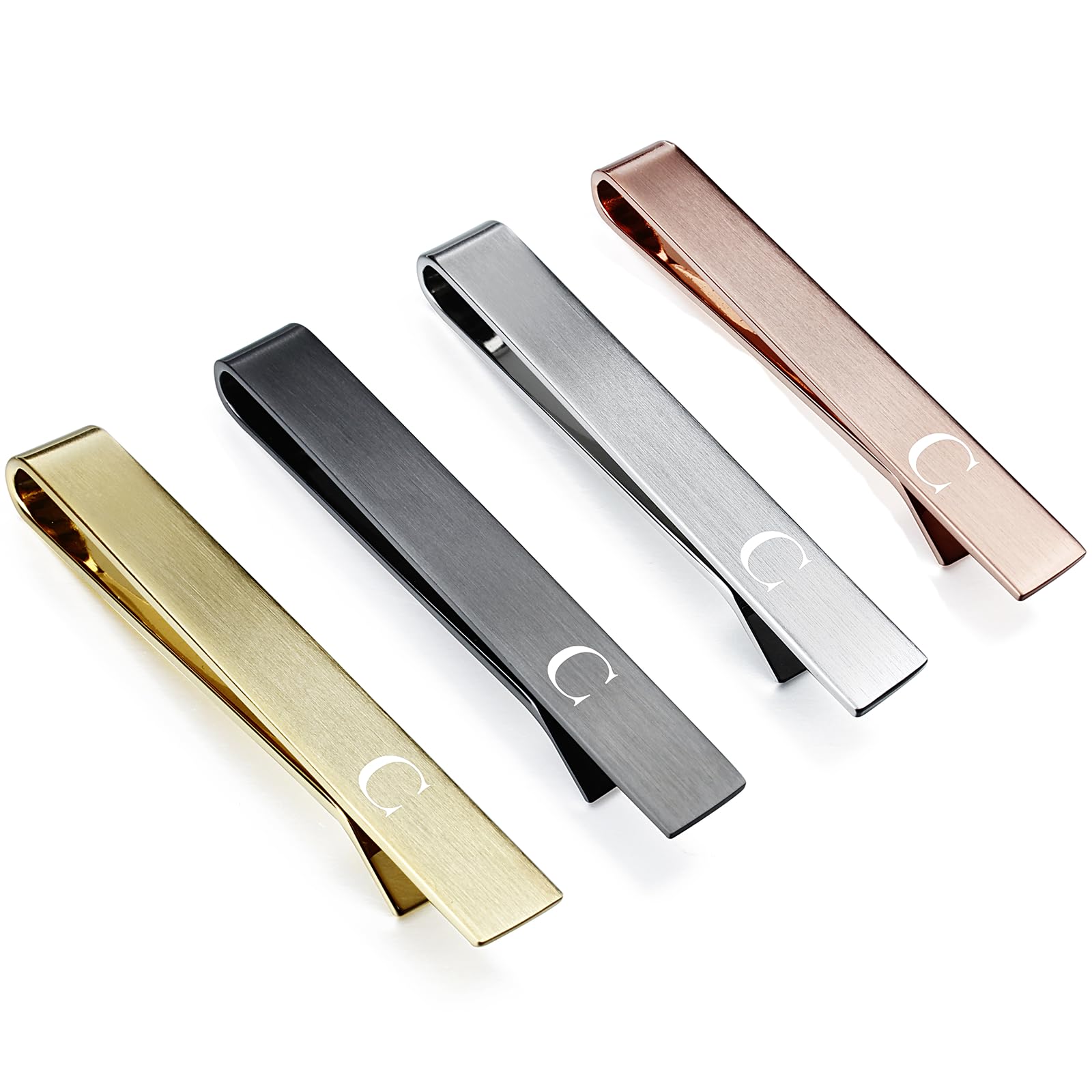 HAWSON 2 inch Tie Clips for Men-Skinny Tie Bar Personalized Letter Tie Clip Set for Wedding Anniversary Business and Best Gift for Him