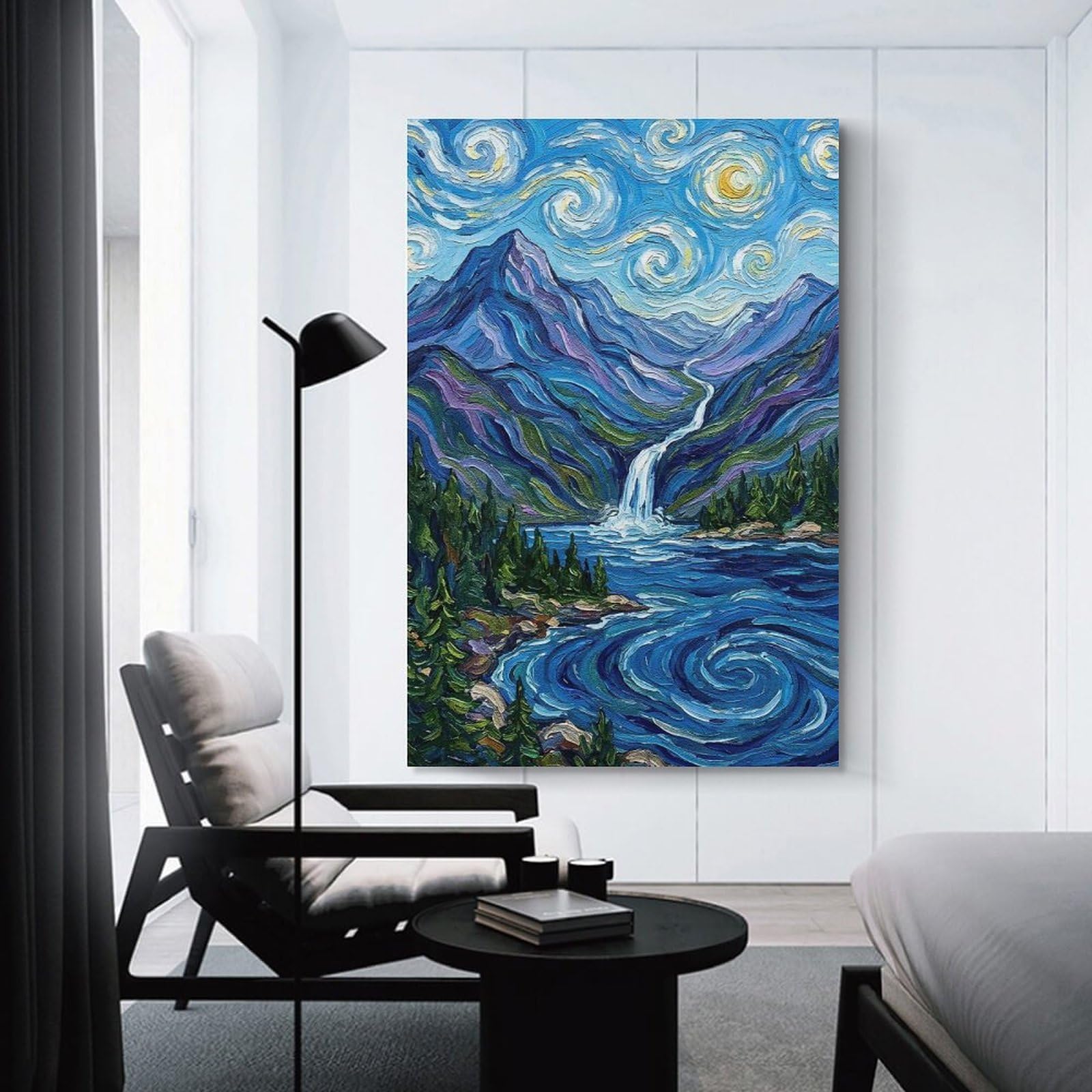 Junmoney Room Decor Wall Art Mountain Waterfall Landscape Painting, 12x18inch(30x45cm), for Entrance Spaces, Stair Walls Or Halls, Home Artwork for First Impressions
