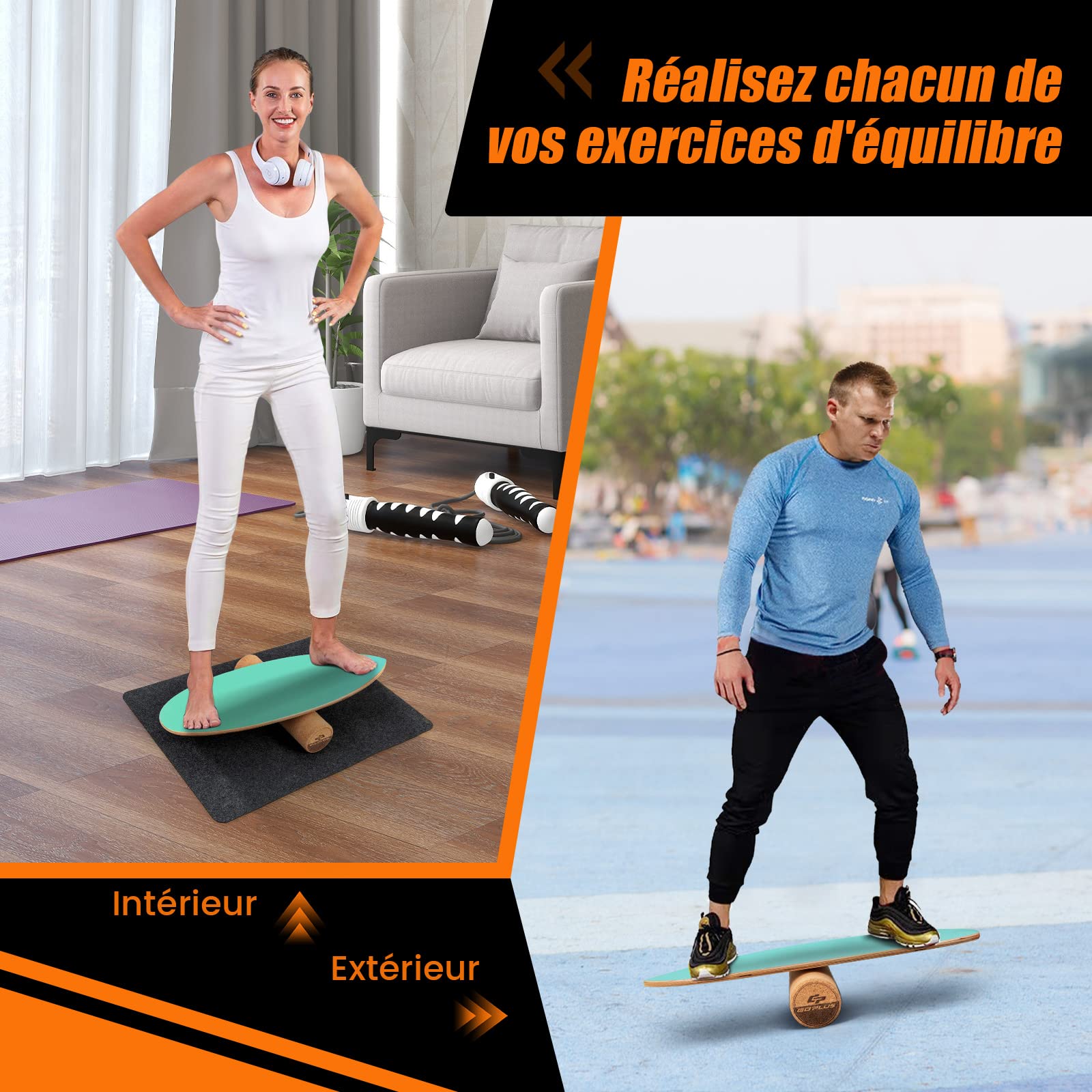 COSTWAY Planche d’Équilibre en Bois avec Rouleau
