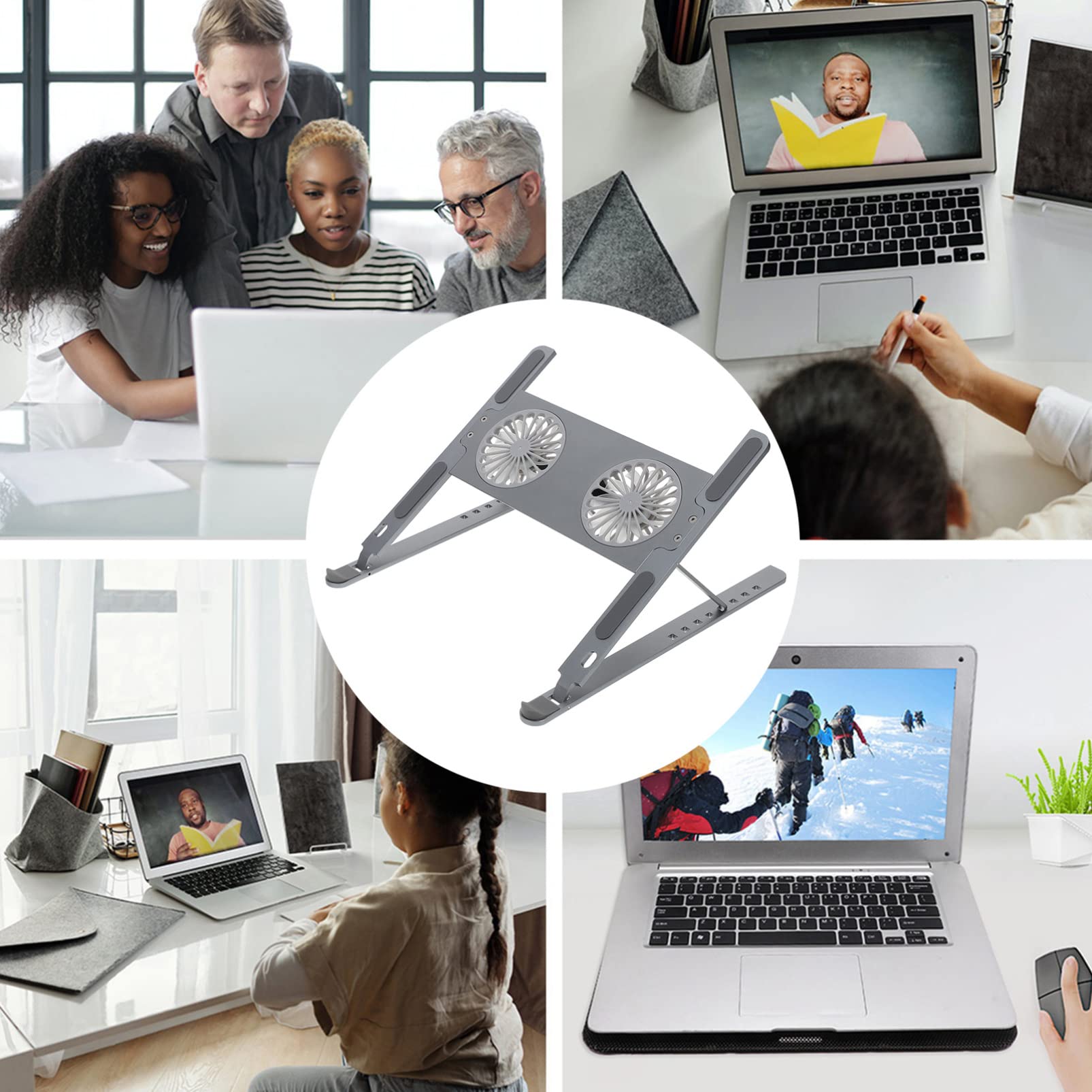 Supporto Notebook Ventilato in Lega di Alluminio Doppia Dissipazione e Aspirazione a Turbina, Base di Raffreddamento Regolabile per Laptop e Tablet