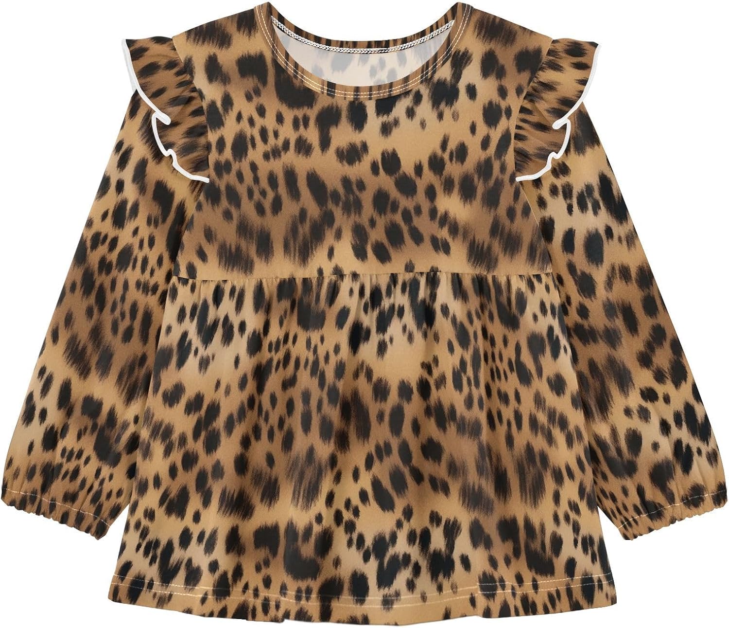 visesunny Toddler Clothes for Girls Sports Fuzzy Leopard Long Sleeve Fall Shirts Cotton Top with Ruffle Collar
