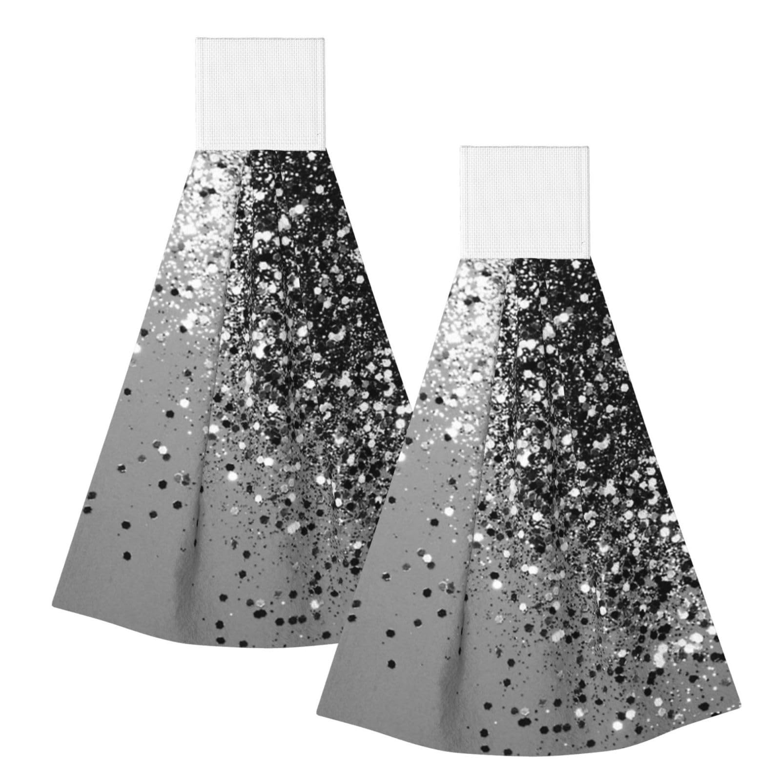 DOPKLNA Sparkling Silver Gray, 2 Pcs Hanging Coral Fiber Hand Towels for Bathroom, Absorbent Kitchen Towels