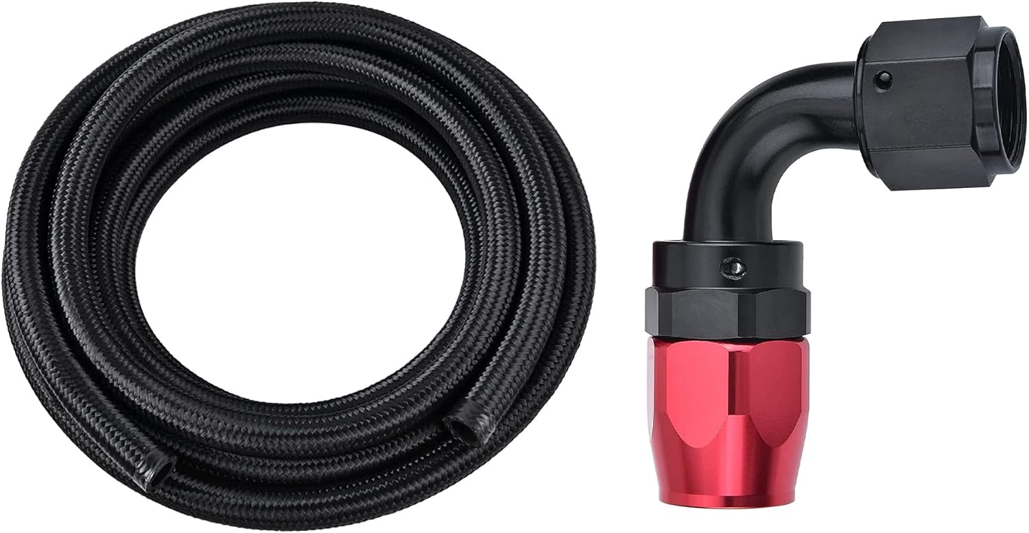 EVIL ENERGY 6AN Nylon Braided CPE Fuel Hose 20FT Bundle with 6AN Swivel Hose End Fitting 90 Degree Black&Red