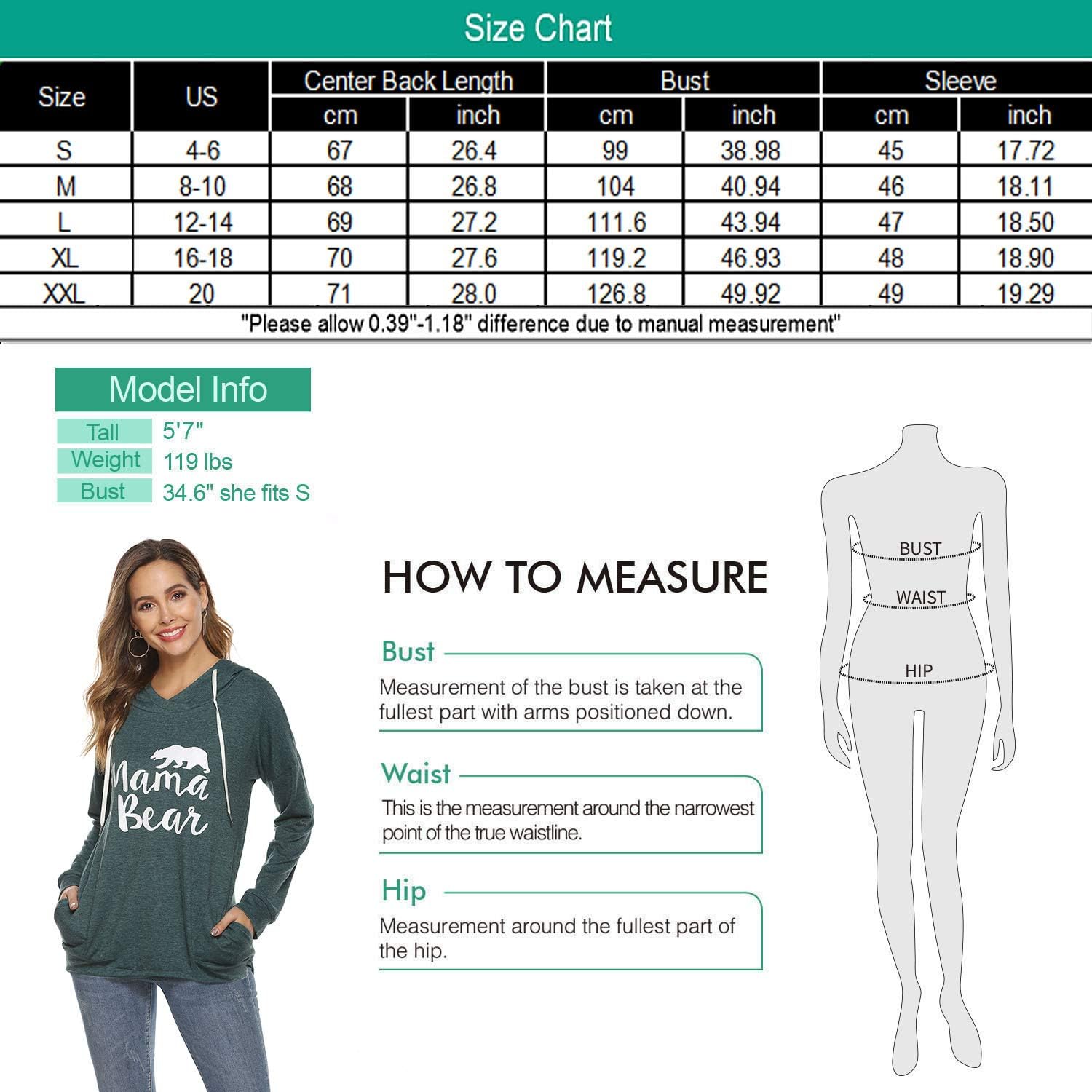 YAWOVE Womens Hoodie Oversized Pullovers with Pockets Pattern Sweatshirts S-XXL