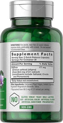 Miniatura 2 de Horbäach Cápsulas de extracto de azafrán 60 píldoras para mujeres y hombres Suplemento sin OMG, sin gluten