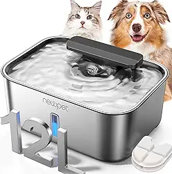 12L Fonte de água para Cães Sem Fio para Cães de Grande Porte: Tigela de água de Aço Inoxidável - Fonte de água Super Silenciosa para Gatos Grandes com Nível de água Visual, Bivolt