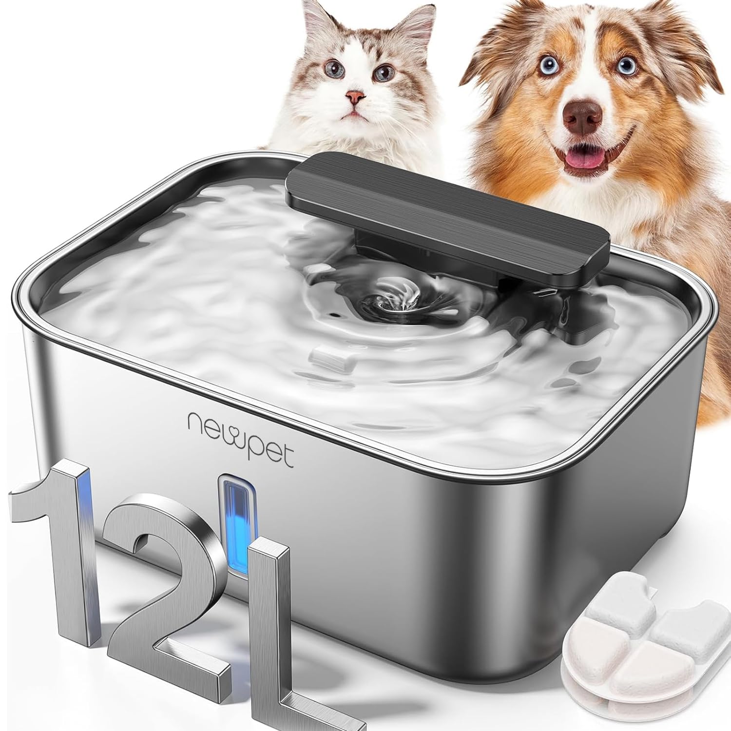 Fonte de Água para Gatos em Aço Inoxidável 304-12L para Interior,Bebedouros e Acessorios