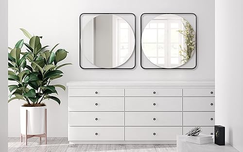 Miniatura 4 de Kate and Laurel Nobles Radius - Espejo esquinero enmarcado, 24x24, negro