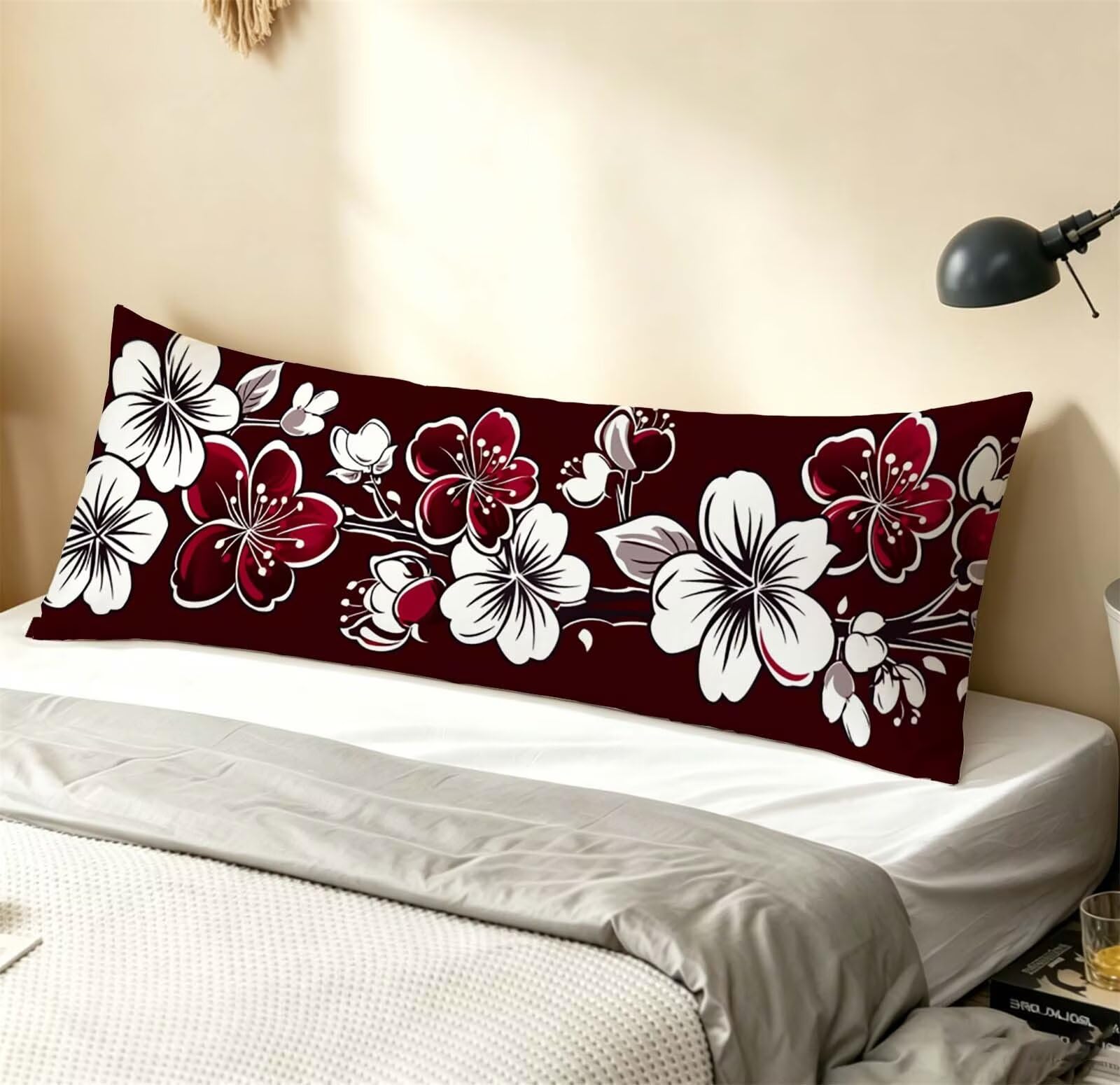 Rosso-5 Federe Cuscino Letto 50 x 150 cm, Grande Cuscini per Divano Lino, | Doppia Faccia Stampa, Fiore-5 Fodera per Cuscino Decorativa, con Cerniera, Cuscino per Dormire Sul Fianco j-212