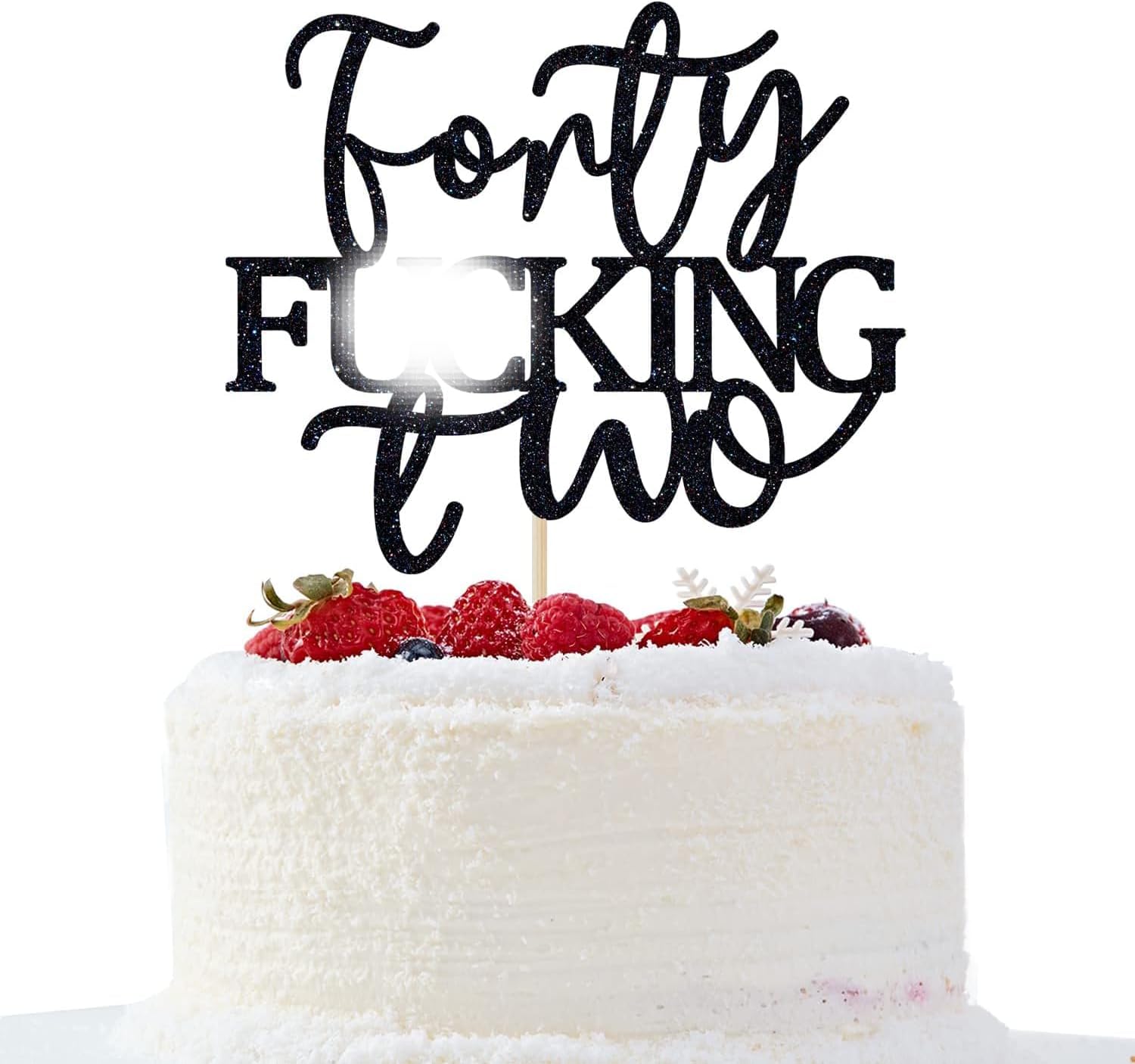 Forty Fucking Two Cake Topper - Happy 42nd Birthday Cake Decor - Cheers to 42 Years Birthday Party Decorations Supplies, Black Glitter