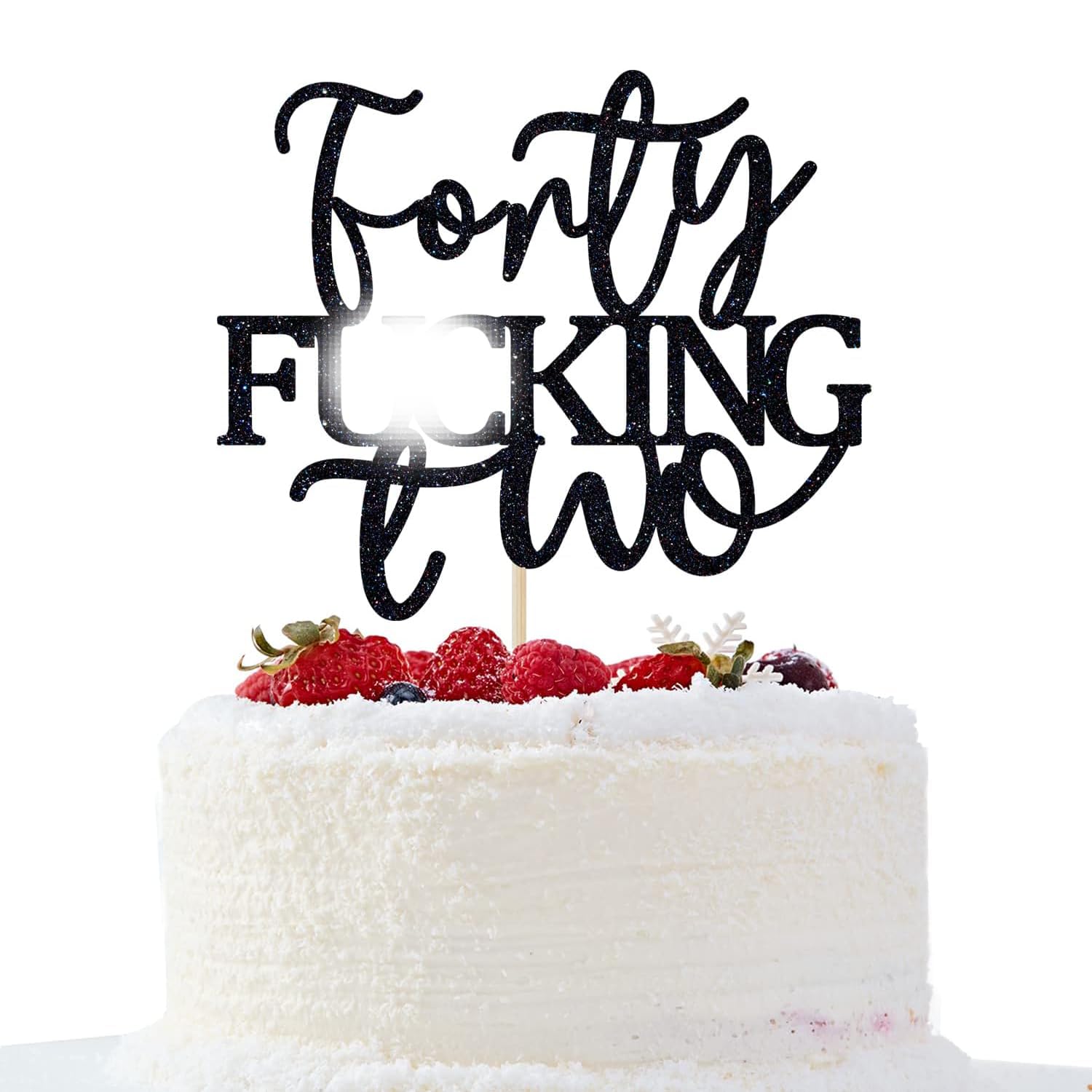 Unoggsor Forty Fucking Two Cake Topper - Happy 42nd Birthday Cake Decor - Cheers to 42 Years Birthday Party Decorations Supplies, Black Glitter
