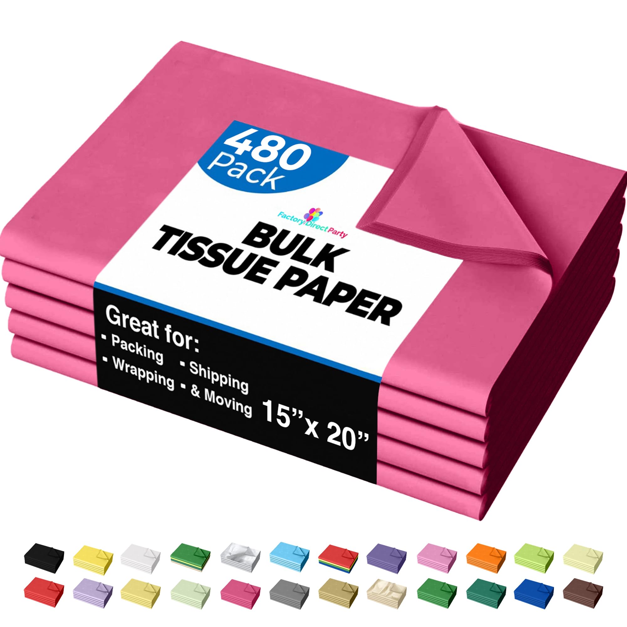 Party Solids Hot Pink Tissue Paper for Gift Bags 15" X 20" 480 Sheets
