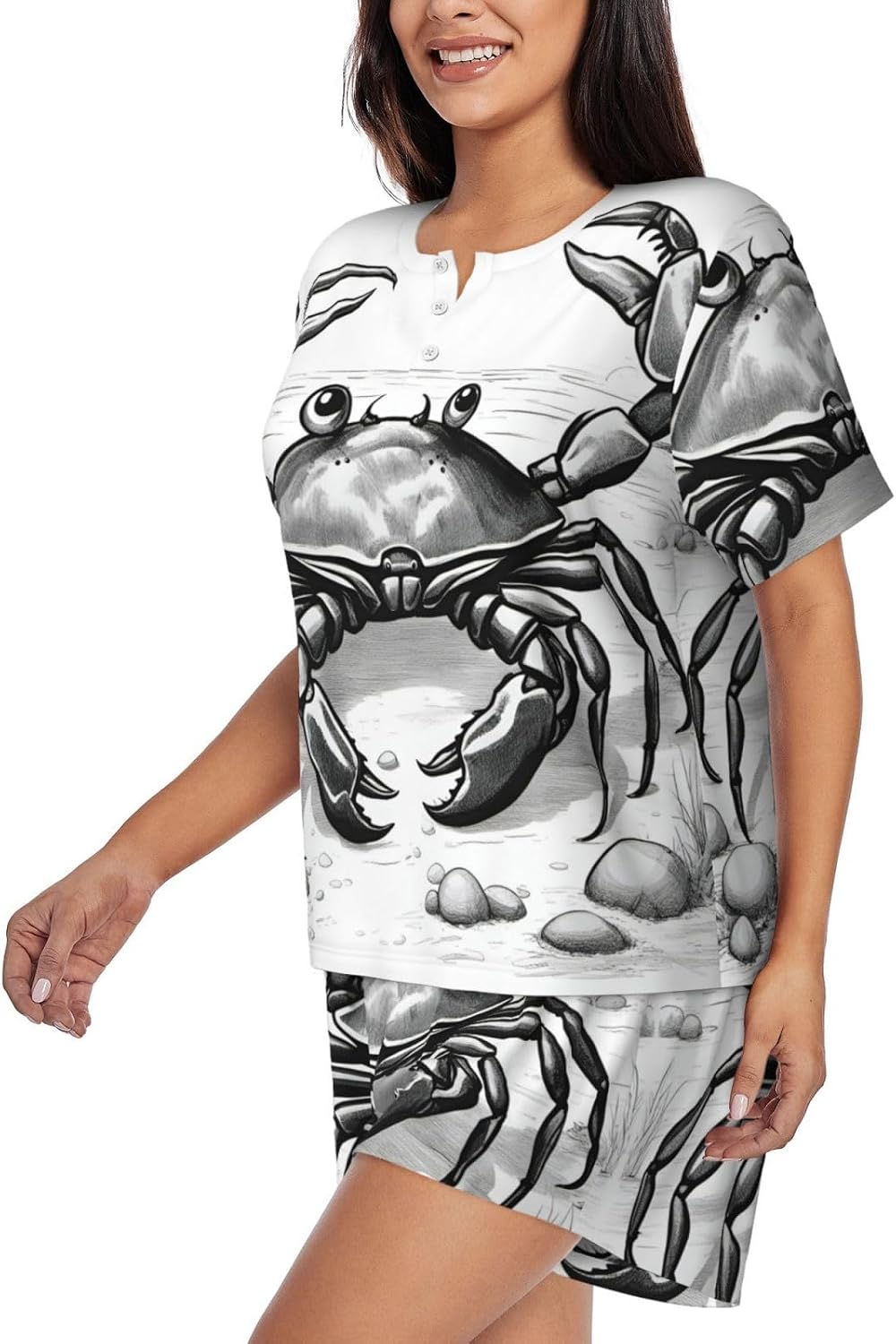 Women'S Cartoon Crab Print Pajamas Set,Womens Pj Sets For Summer,Loungewear Sets With Cooling Fabric