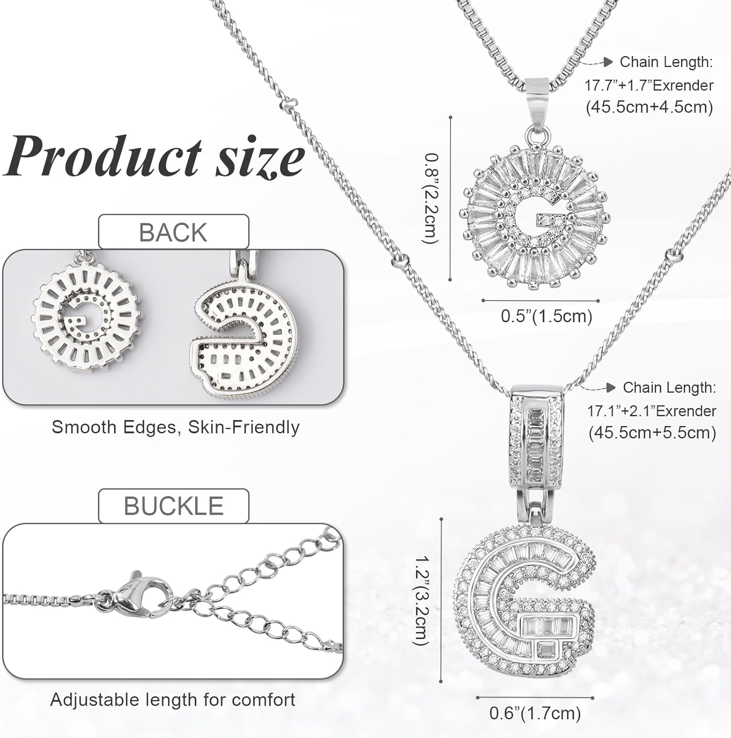 Initial Letter Necklace for Women 14k White Gold Silver Plated Dainty Necklaces Trendy Chunky Custom Layered Necklace Set Personalized Round Circle Zirconia A-Z Letter Chain Pendant Jewelry Gift - Image 6