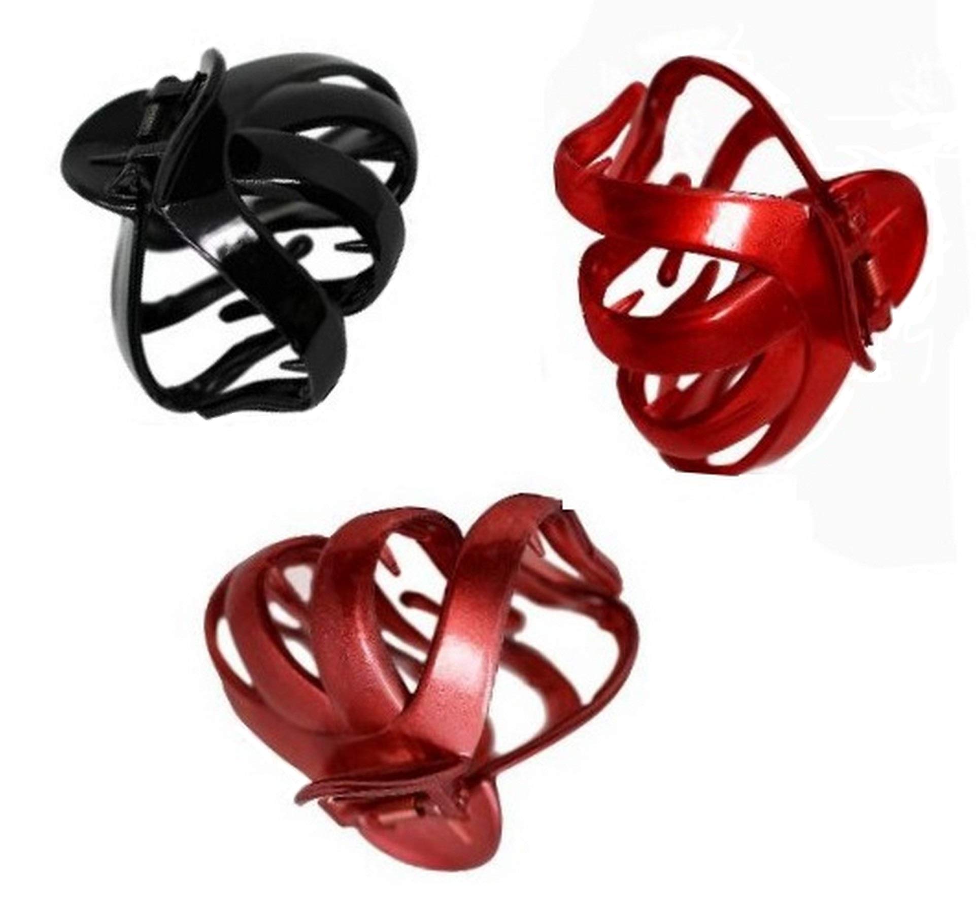 Octopus Plastic Hair Claw Clip Butterfly Bull Dog Design, Large Grip for Thick Hair (Set of 3 (Black/Red/Rust))