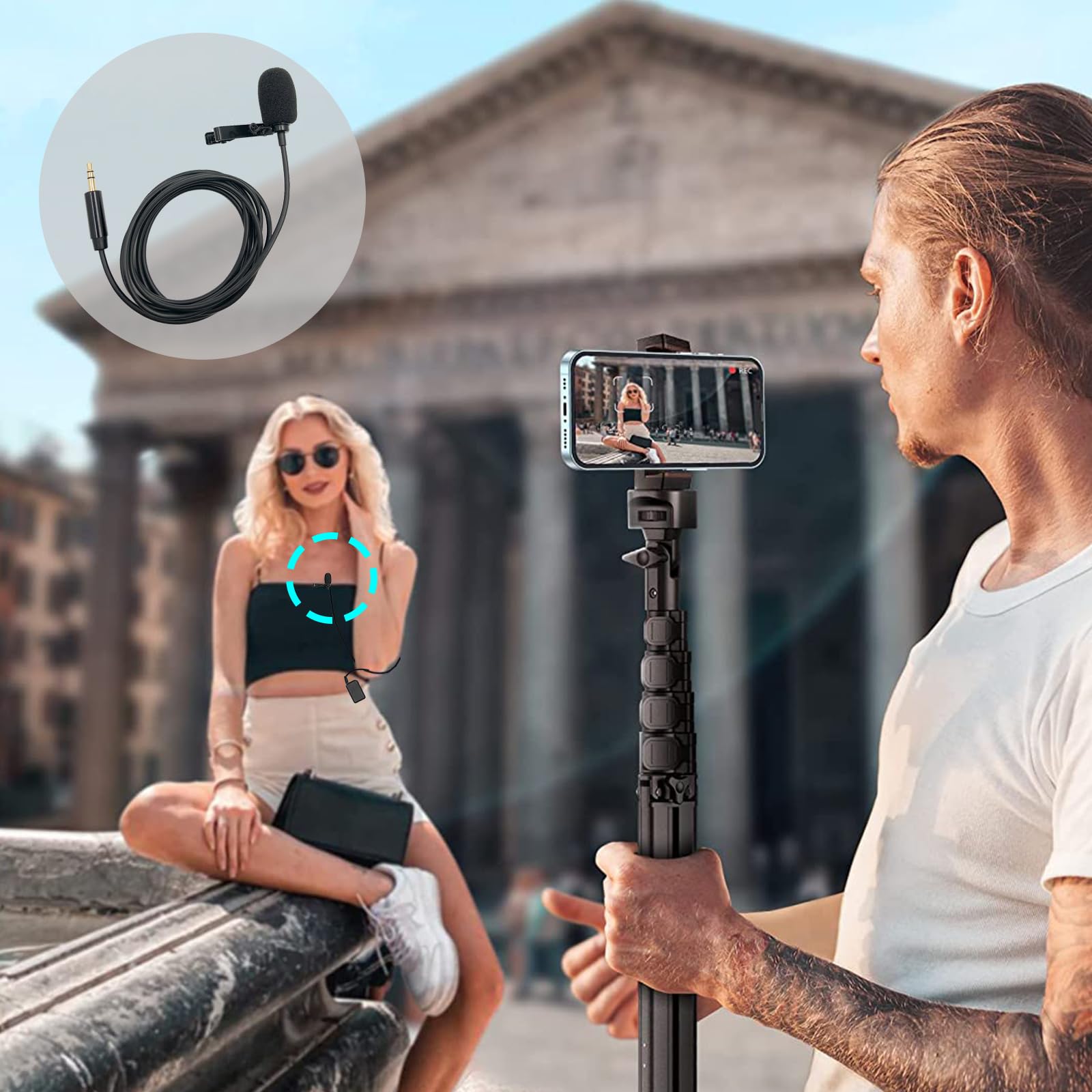 Lot de 2 microphones Lavalier pour DJI MIC 2 émetteur sans fil pour microphone sans fil Rode GO II 2 3,5 mm TRS condensateur omnidirectionnel Lapel Mini Mic pour streaming Vlog 1,5 m