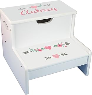 Personalized Girl Tribal Arrows White Childrens Step Stool with Storage