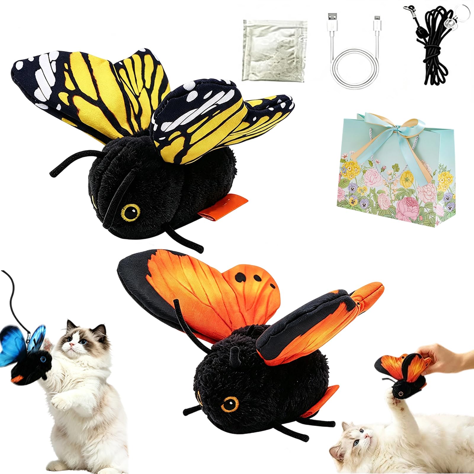 Smart Sensing Flapping Butterfly Toy, Interactive Electric Cat Toy (A+C)