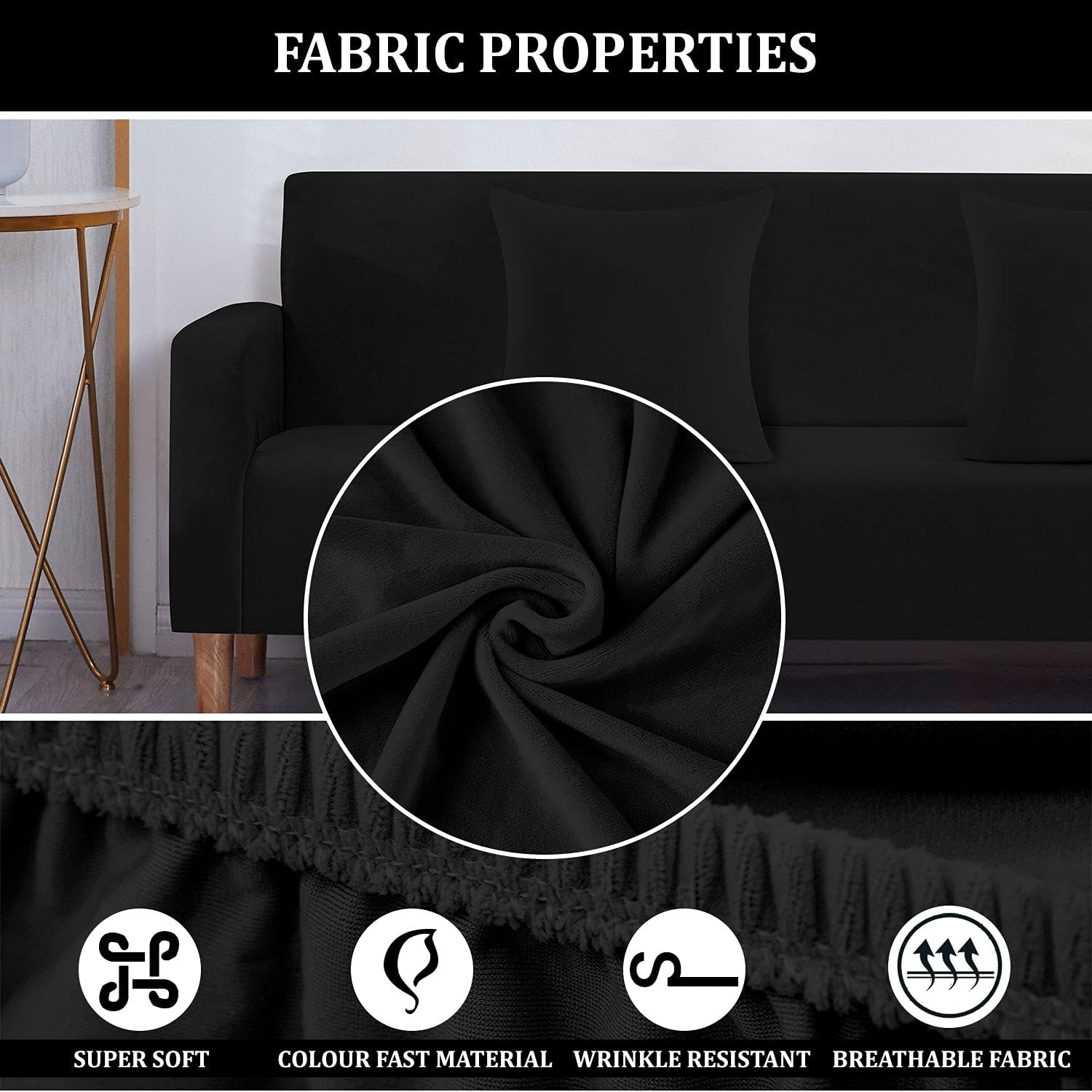 Trimming Shop 2 Seater Velvet Stretch Sofa Covers, 2 Matching Pillow Covers Set - Image 4