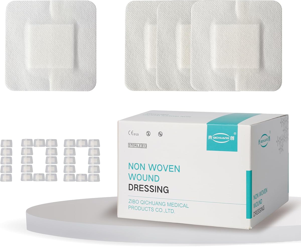 2.3X2.7 Inches Adhesive Island Wound Dressing Bandages - Non Woven Cover with Bordered Gauze Pads,100 Individually Pack, High Absorbent, Professional Grade by QICHUANG(2.3X2.7INCHES-C100)