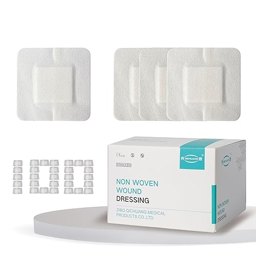 2.3X2.7 Pulgadas Apósitos de Vendaje para Heridas con Adhesivo Estéril - Apósitos de Gasa Bordeados con Cubierta No Tejida, 100 Paquetes